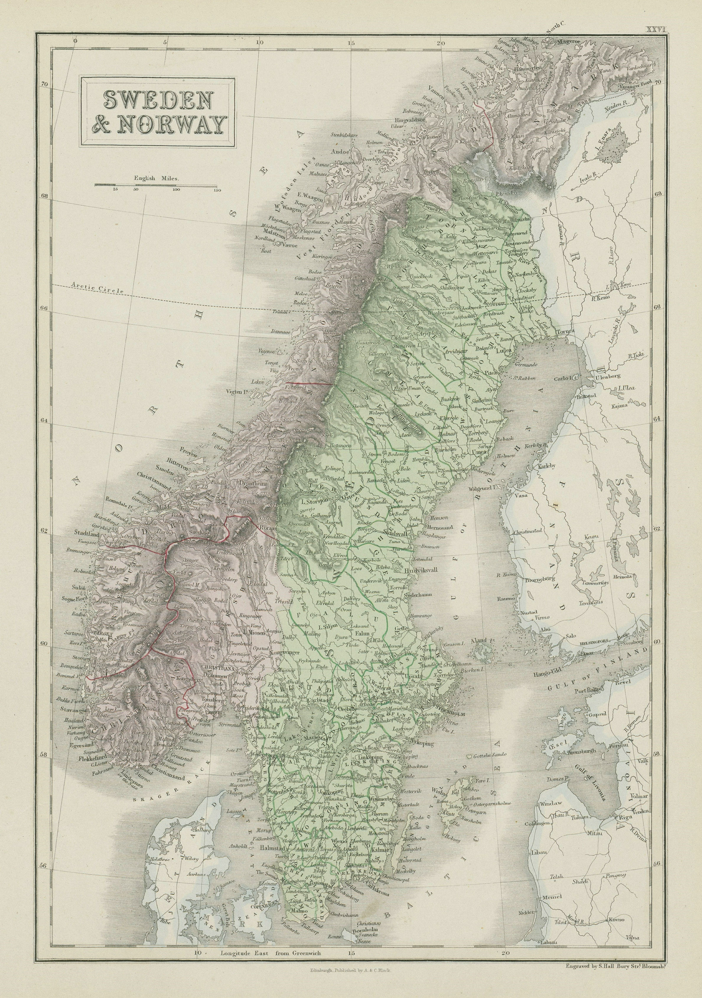 Associate Product Sweden & Norway. Scandinavia showing provinces. SIDNEY HALL 1856 old map