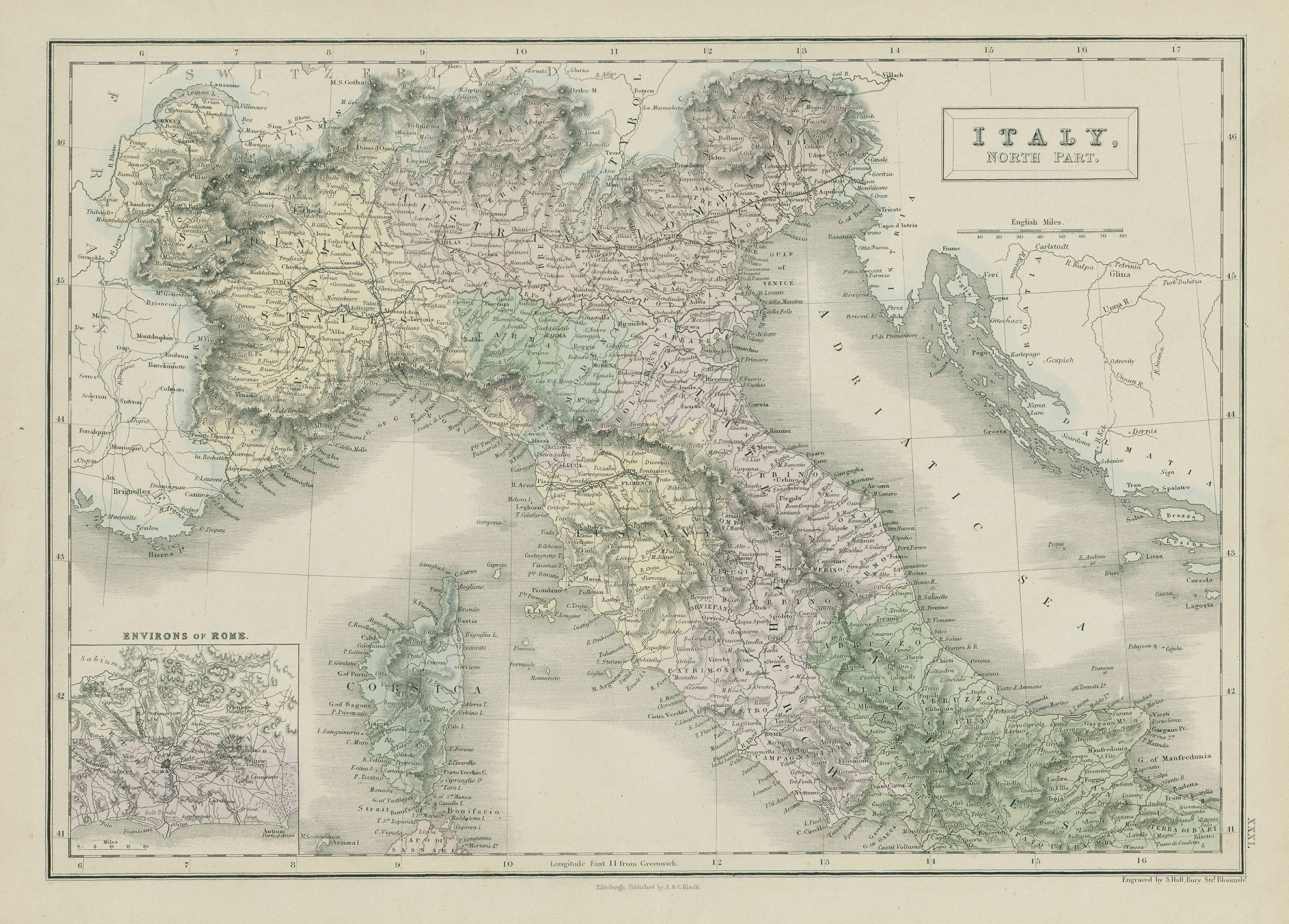Associate Product Italy, north part. Savoie Papal states Austrian Lombardy. SIDNEY HALL 1856 map