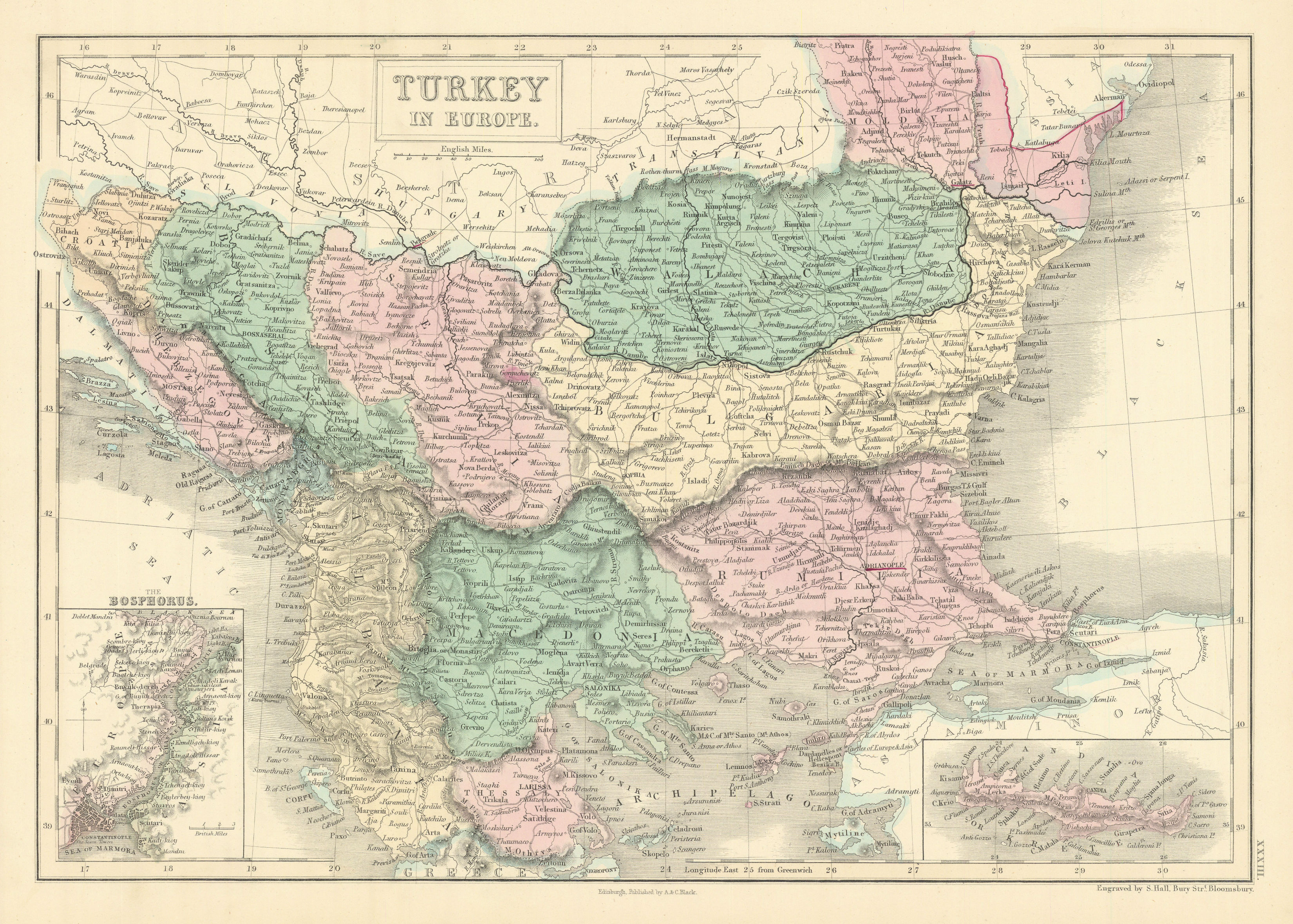 Associate Product Turkey in Europe. Inset The Bosphorus. Balkans. SIDNEY HALL 1856 old map