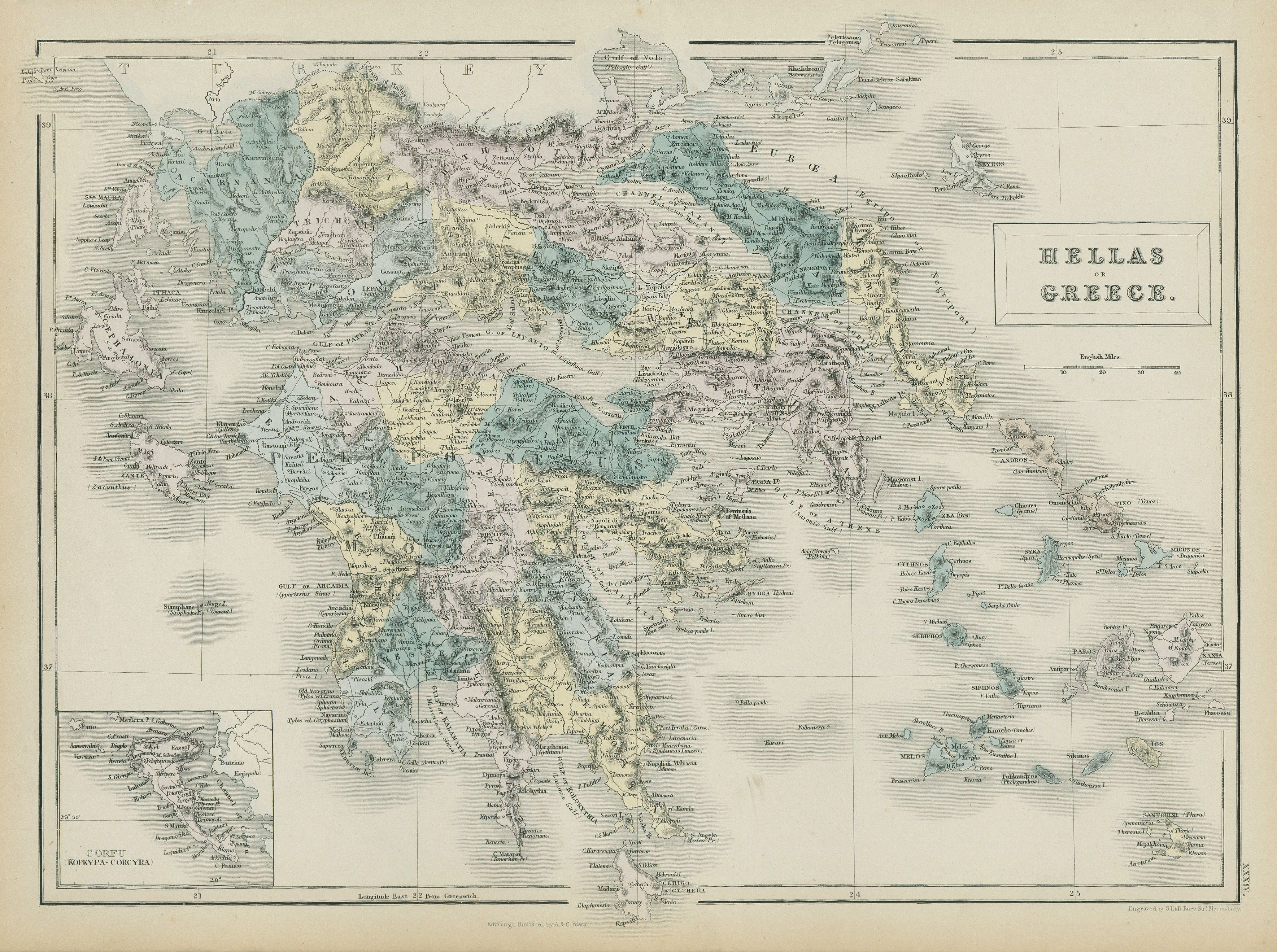 Associate Product Hellas or Greece. Ionian, Cyclades & Aegean islands. SIDNEY HALL 1856 old map