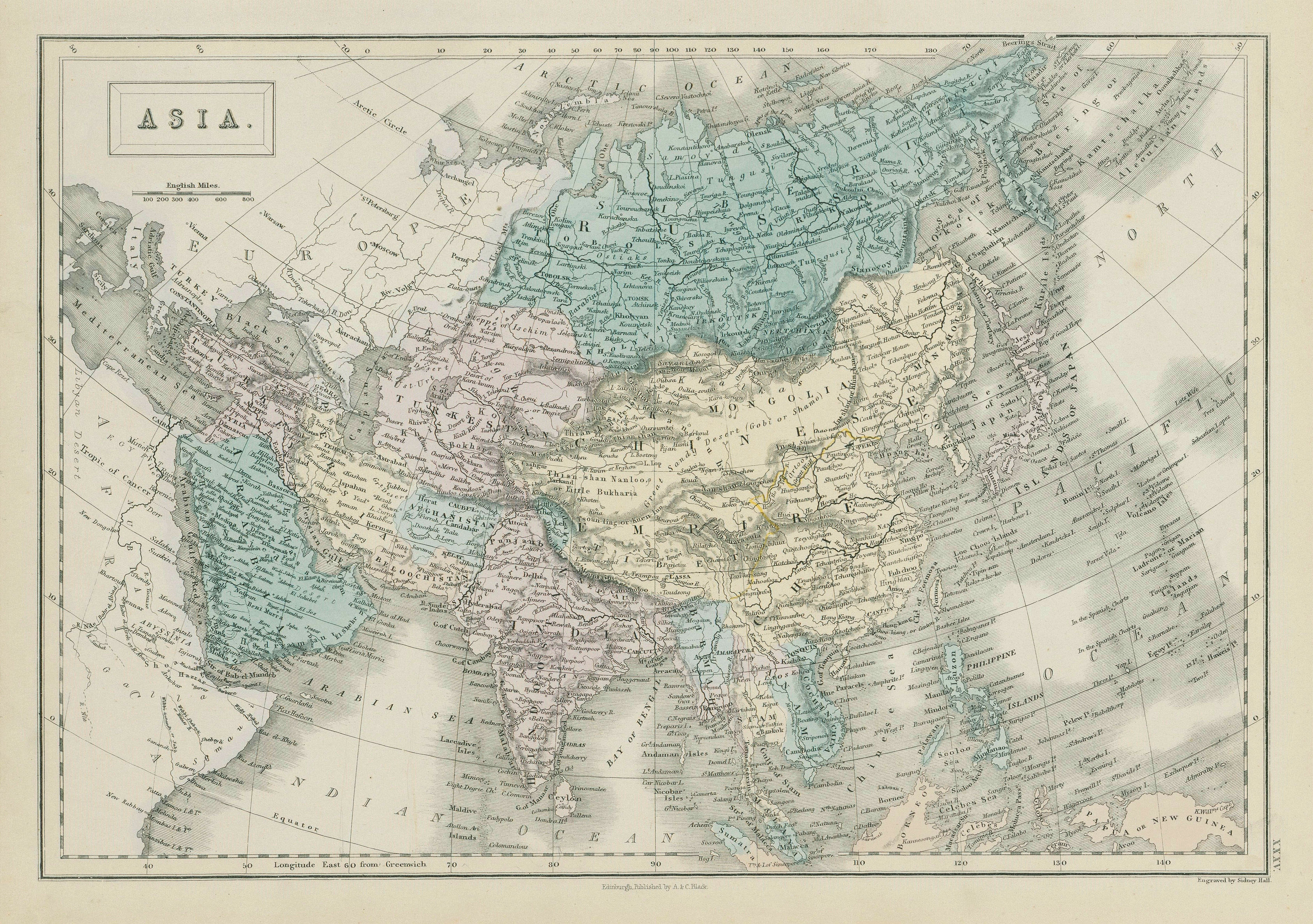 Associate Product Asia by SIDNEY HALL. Siam Birmah Cochin China Niphon Persia Arabia 1856 map