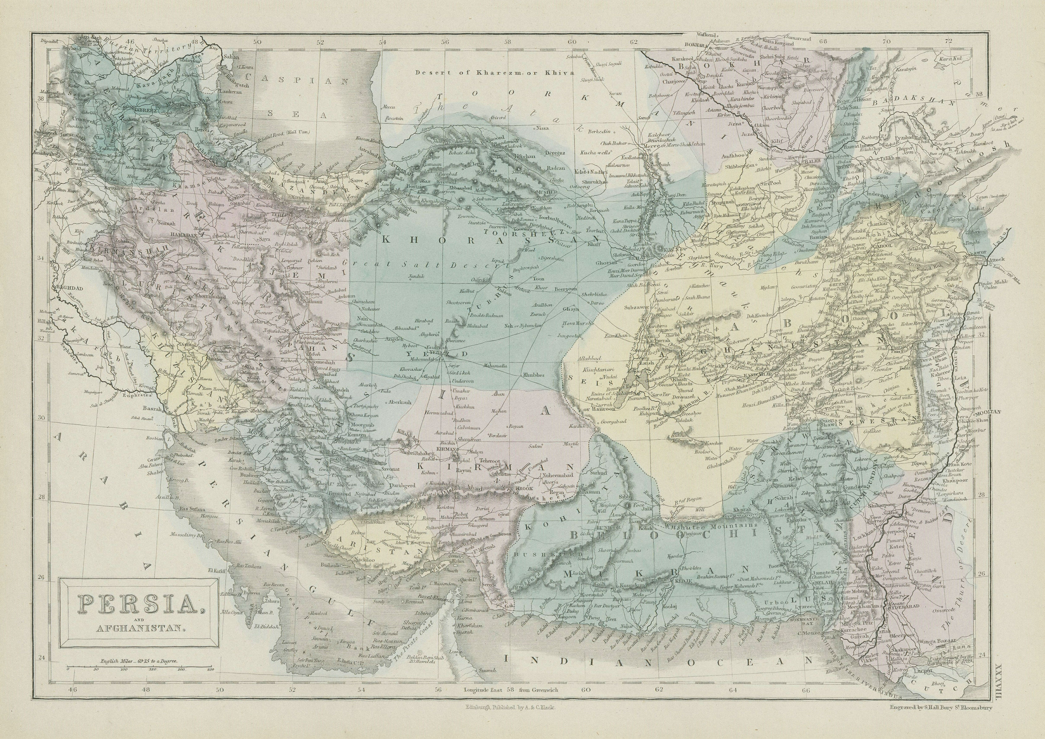 Associate Product Persia and Afghanistan. Iran. South west Asia. SIDNEY HALL 1856 old map