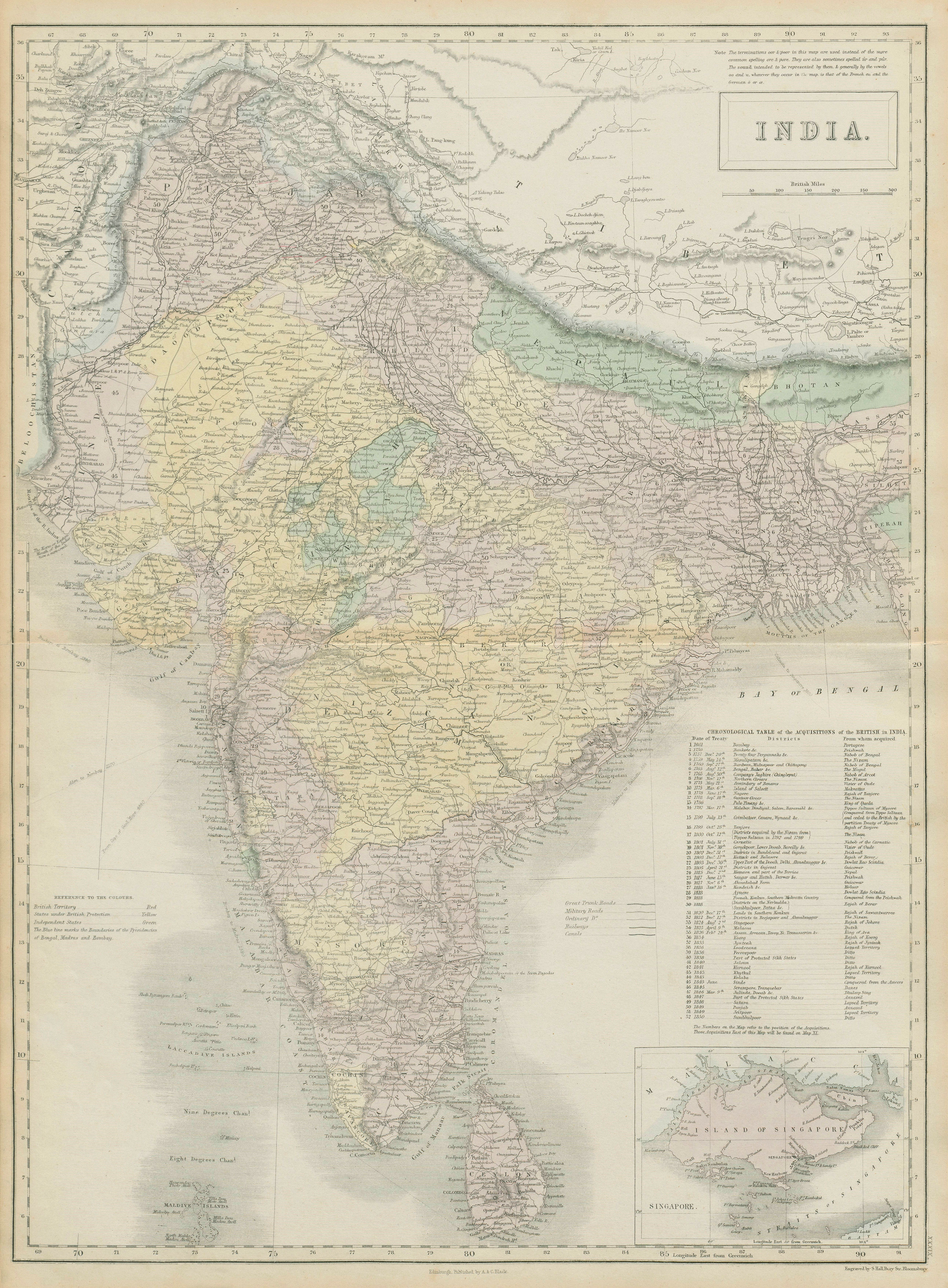 Associate Product British India. Inset Singapore plan. SIDNEY HALL 1856 old antique map chart