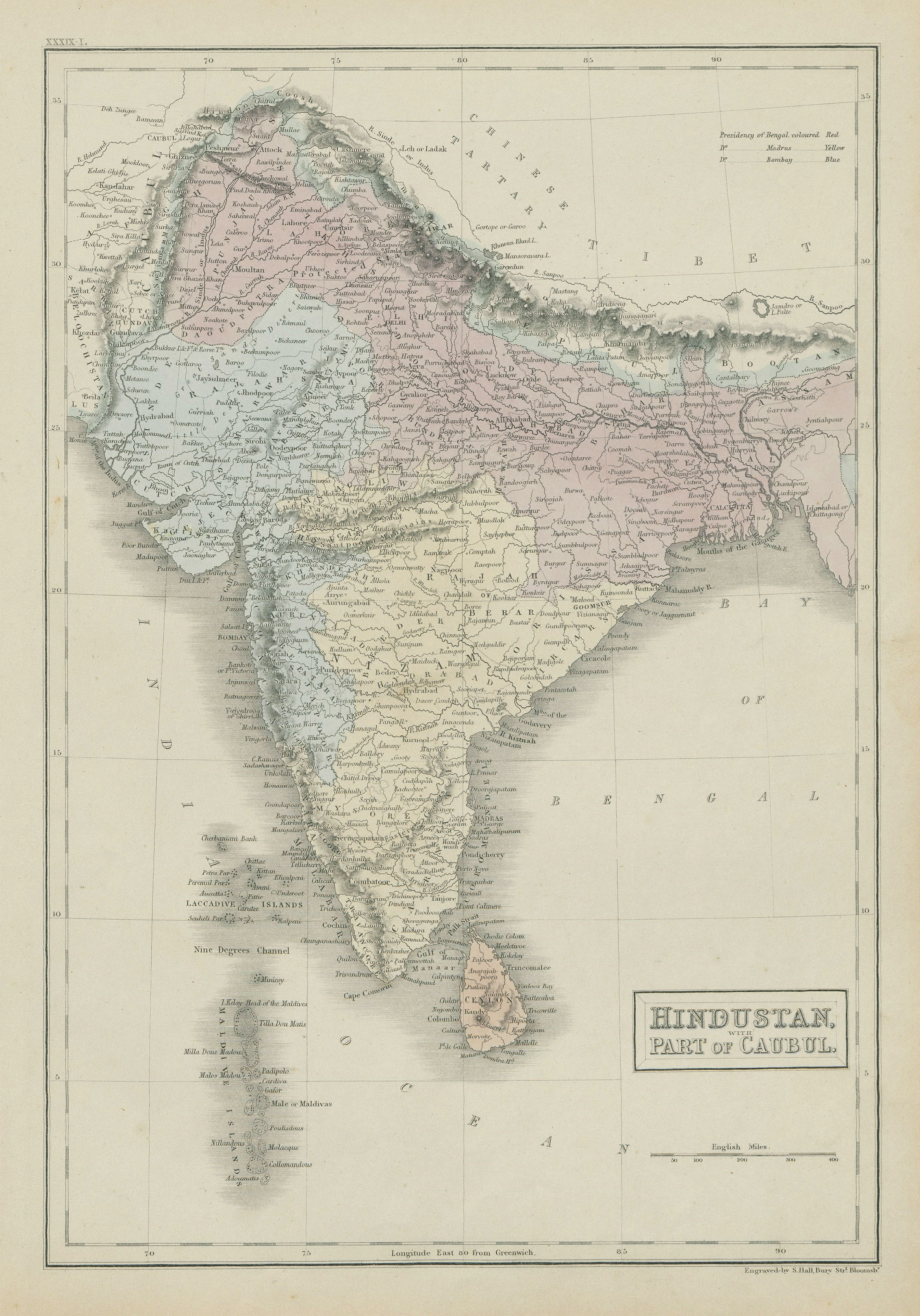 Associate Product Hindustan with part of Caubul. British India & Afghanistan. SIDNEY HALL 1856 map
