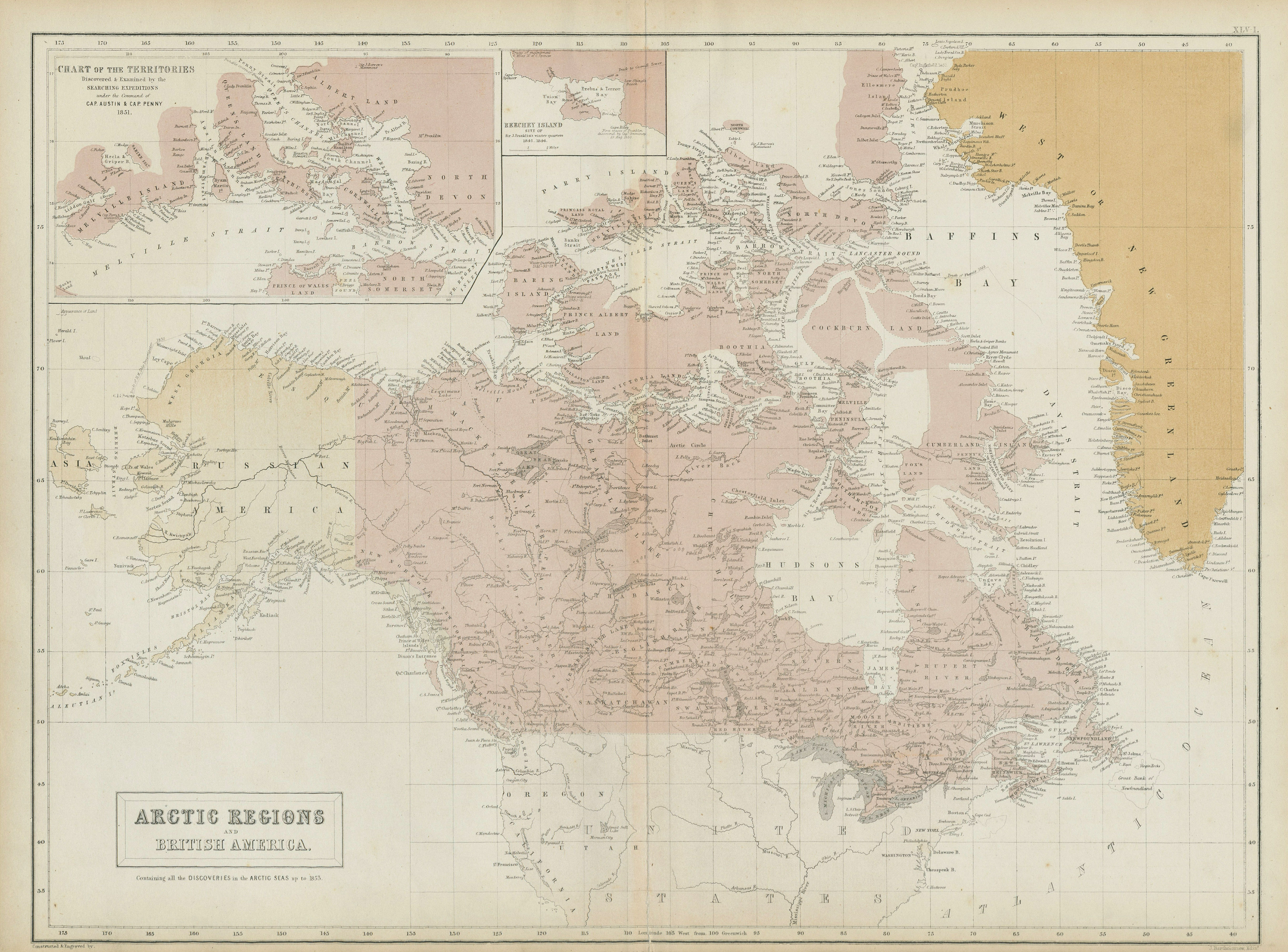 Canadian Arctic Archipelago. British America. Canada. Russian Alaska 1856 map