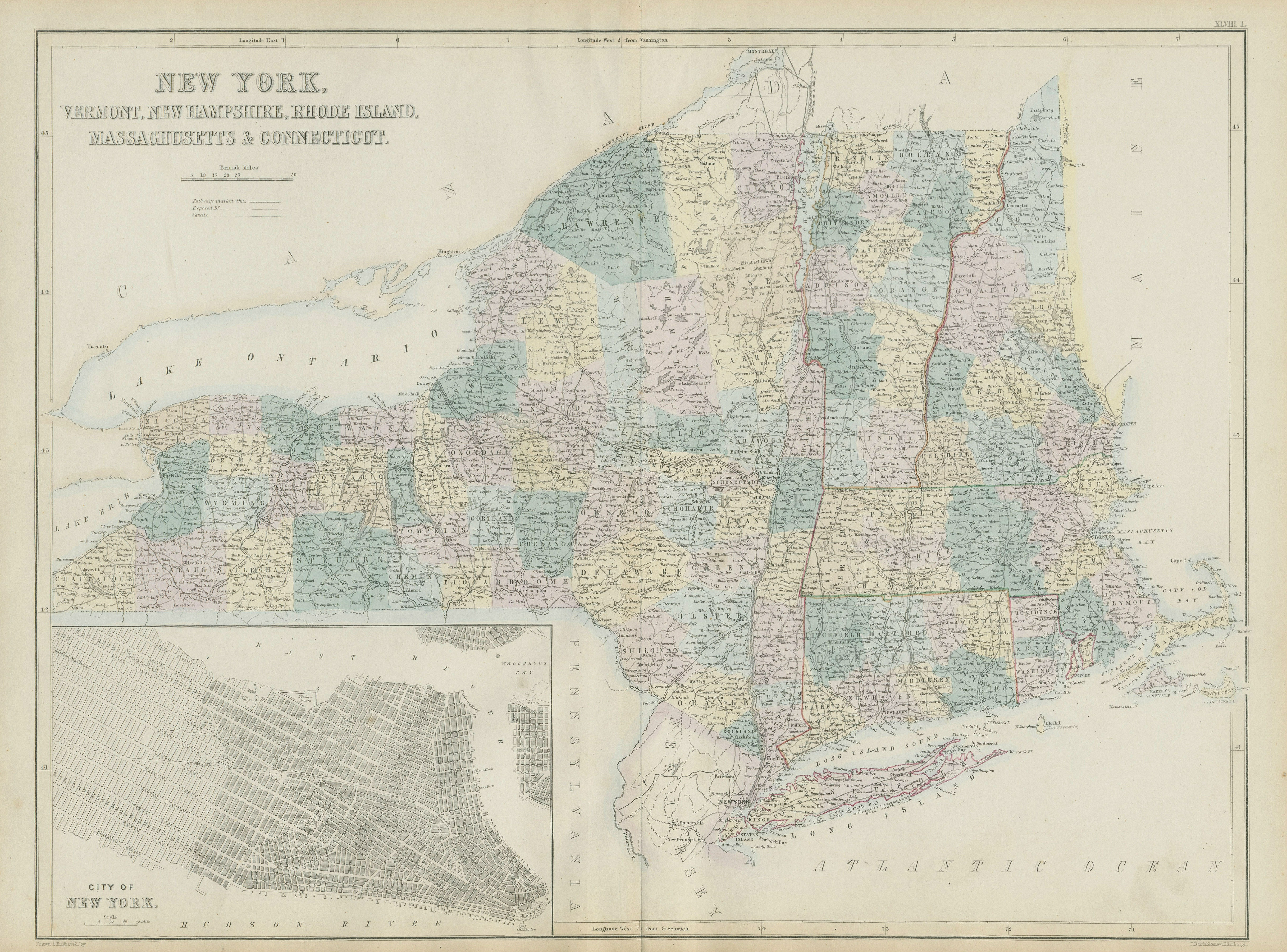 Associate Product New York & New England. VT CT RI MA NH. NYC Manhattan plan. SIDNEY HALL 1856 map