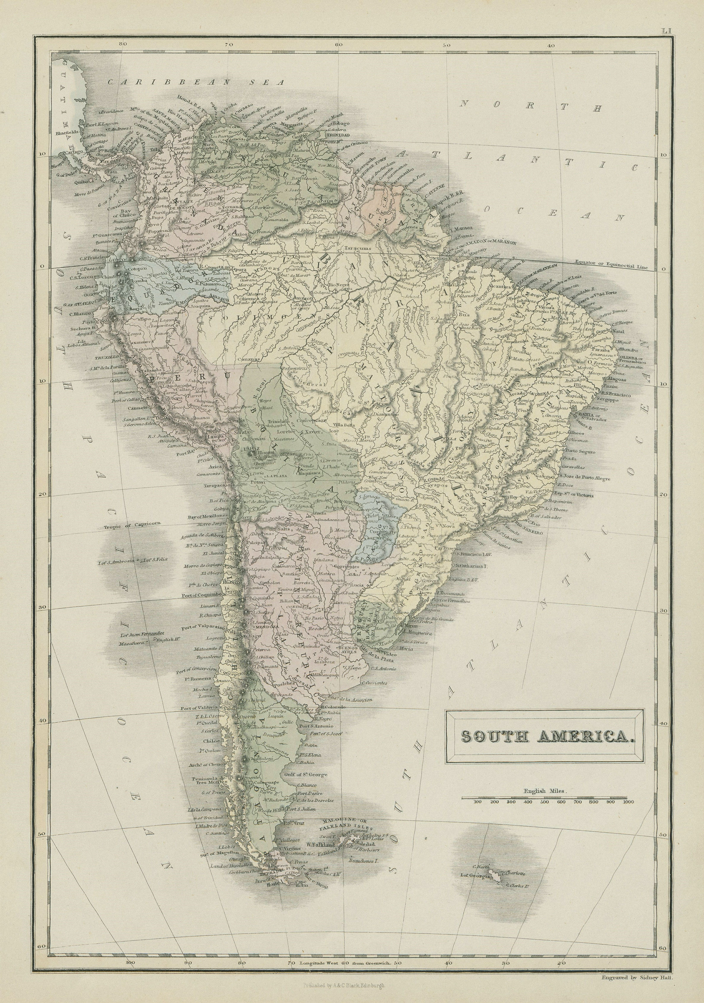 South America. Bolivia with Litoral. New Granada. Banda Oriental. HALL 1856 map