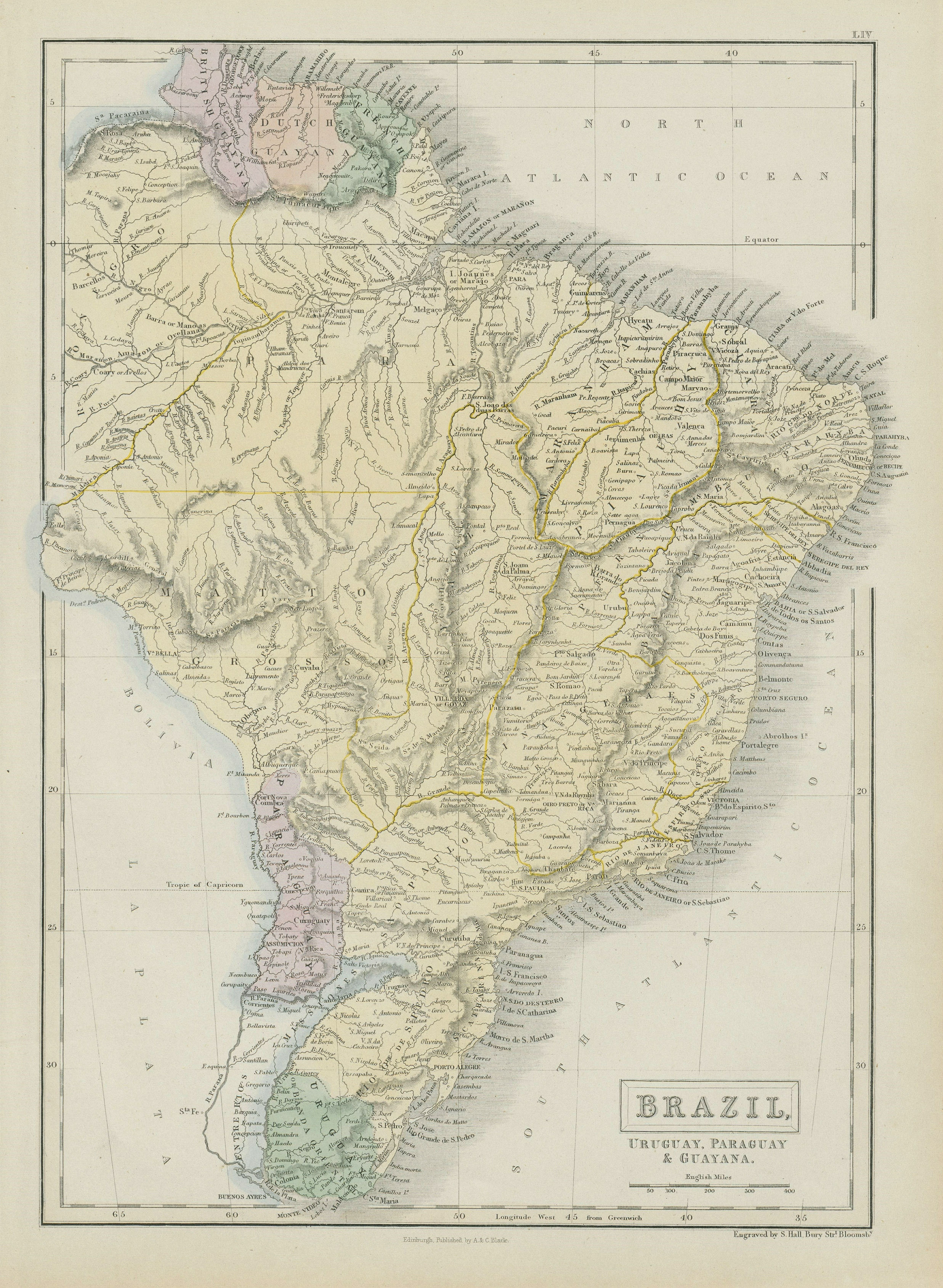 Associate Product Brazil, Uruguay, Paraguay & Guayana. Banda Oriental. Guianas. HALL 1856 map