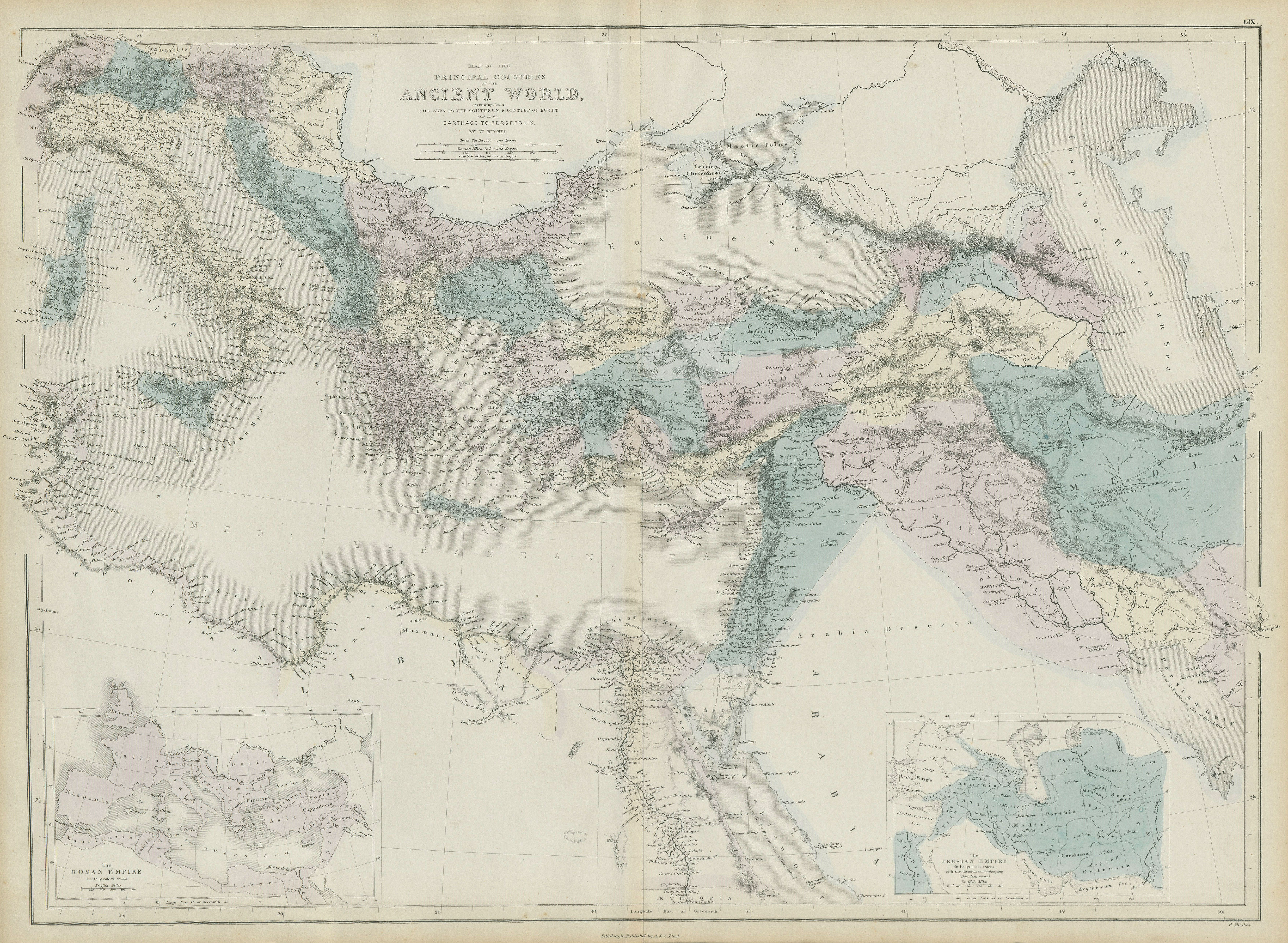 Associate Product Countries of the Ancient World… from the Alps… to Persepolis. HUGHES 1856 map