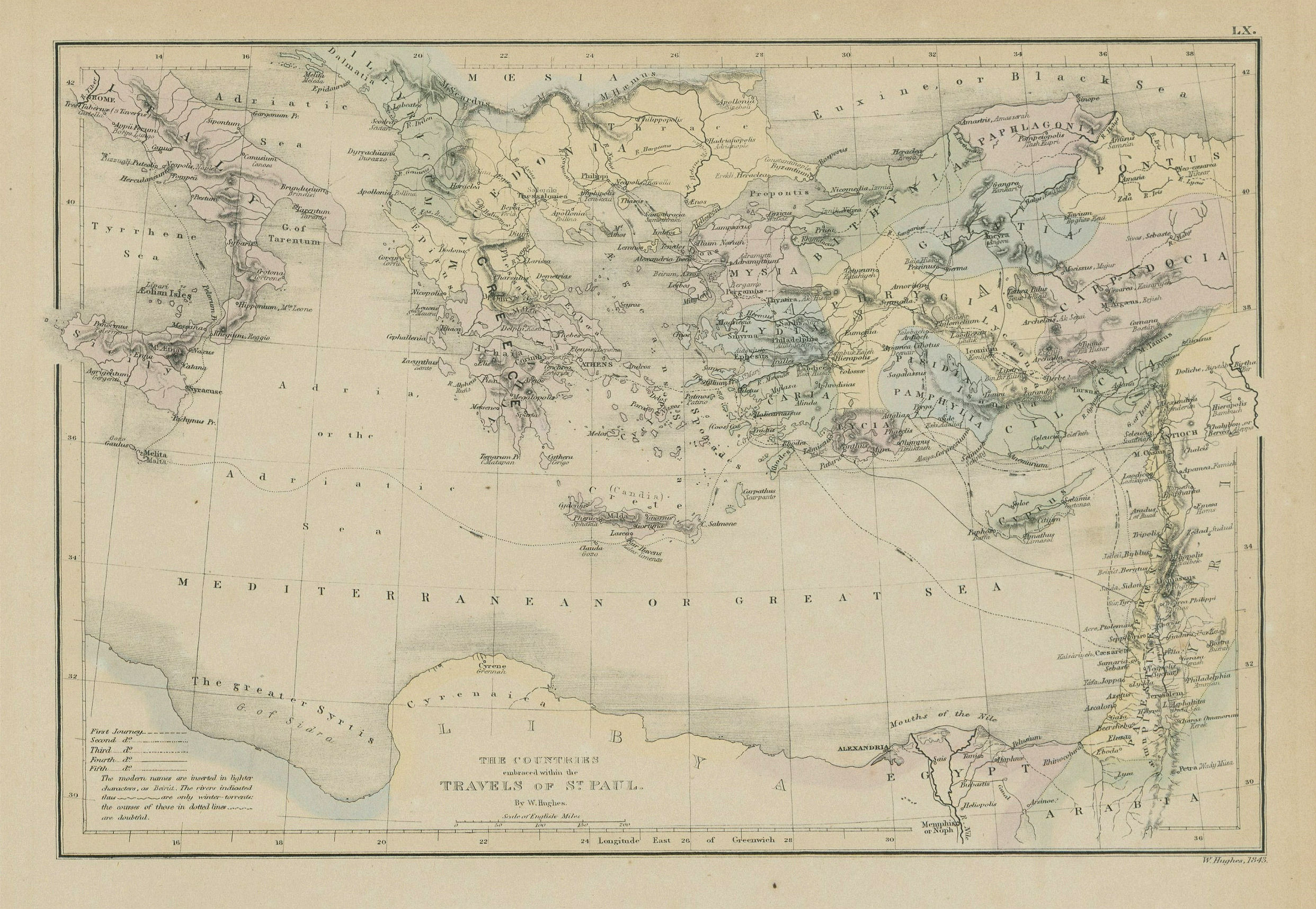 Associate Product Countries embraced within the travels of St Paul. Mediterranean. HUGHES 1856 map