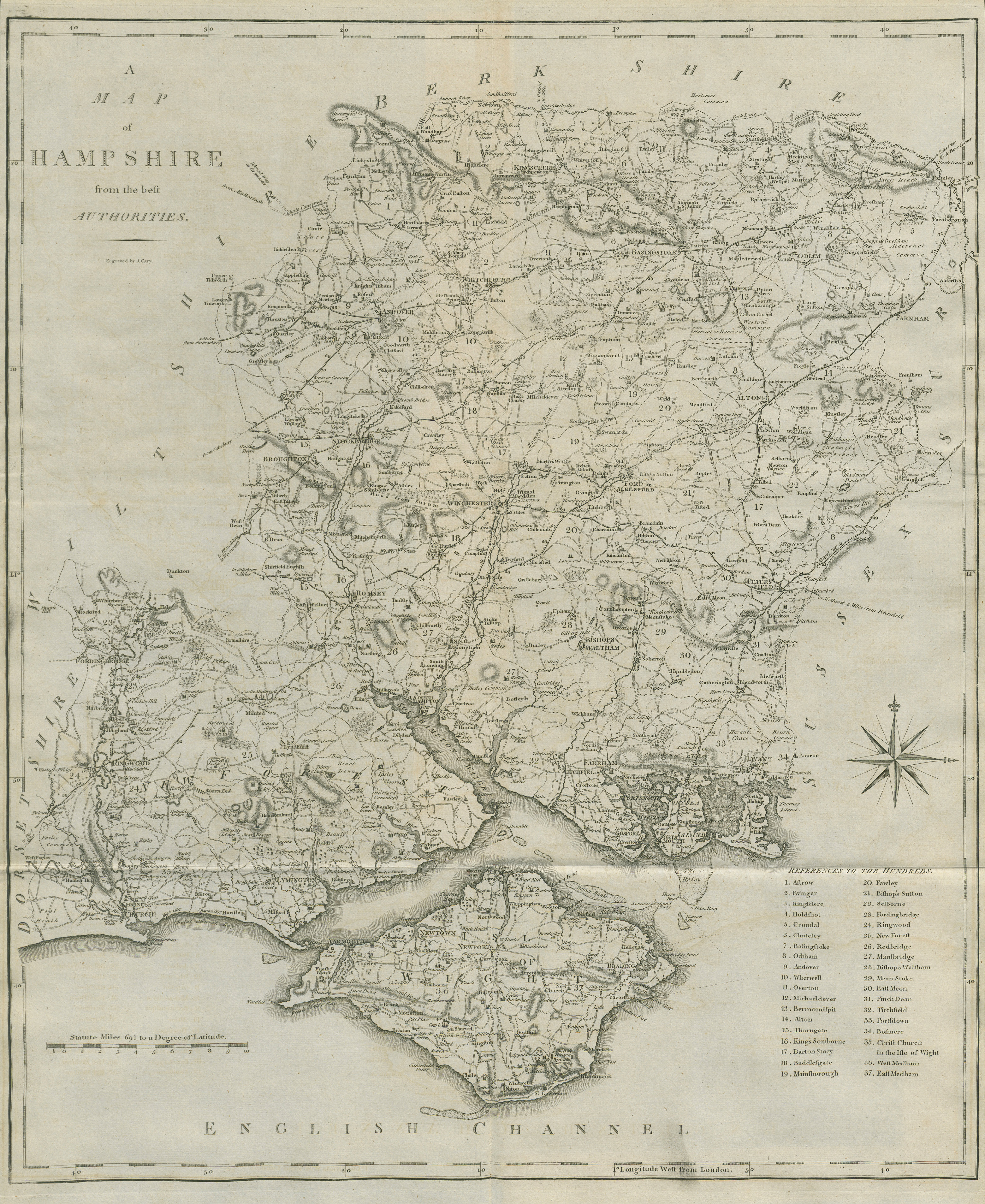 Associate Product "A map of Hampshire from the best authorities". County map. CARY 1789 old