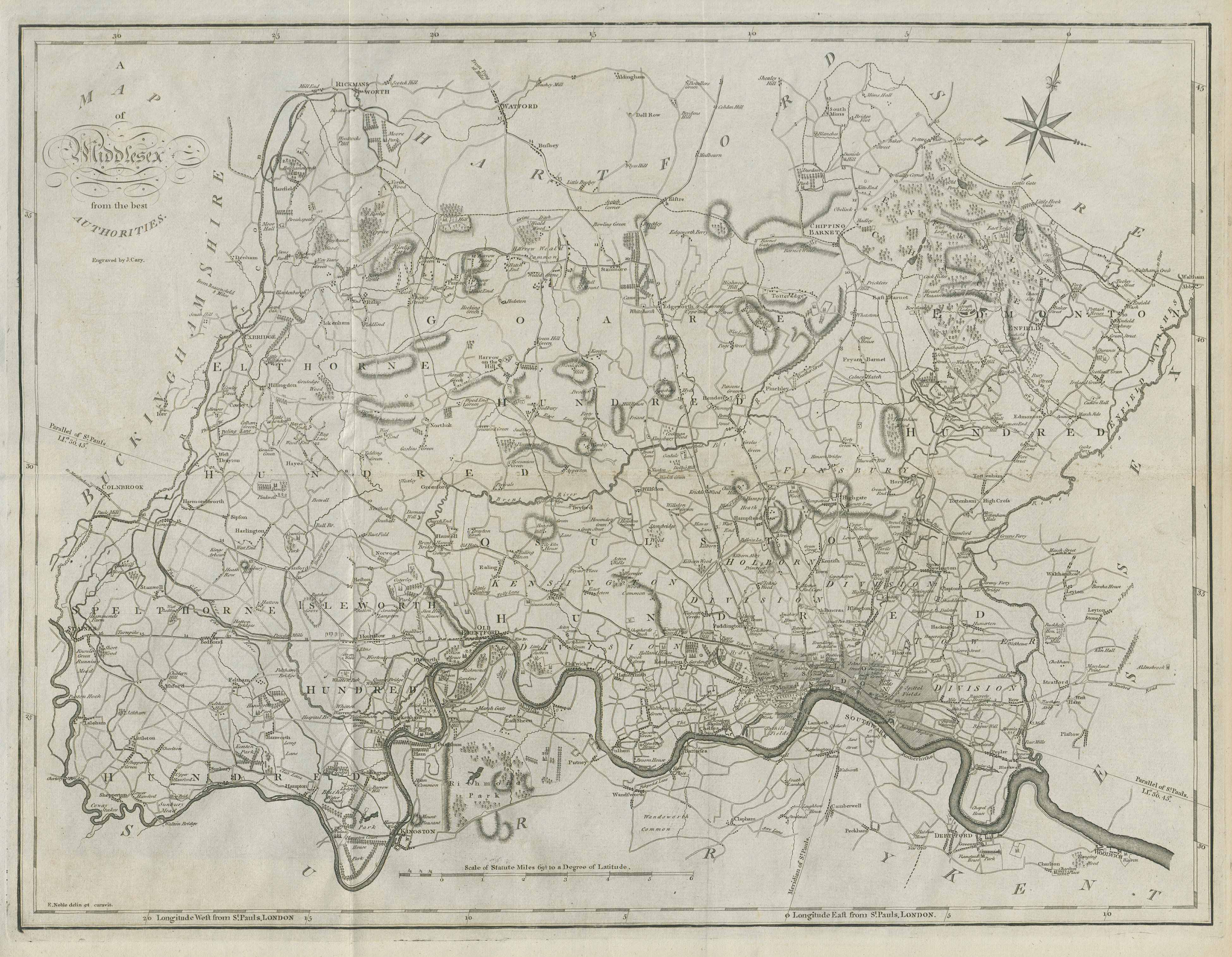 Associate Product "A map of Middlesex from the best authorities". County map. CARY 1789 old