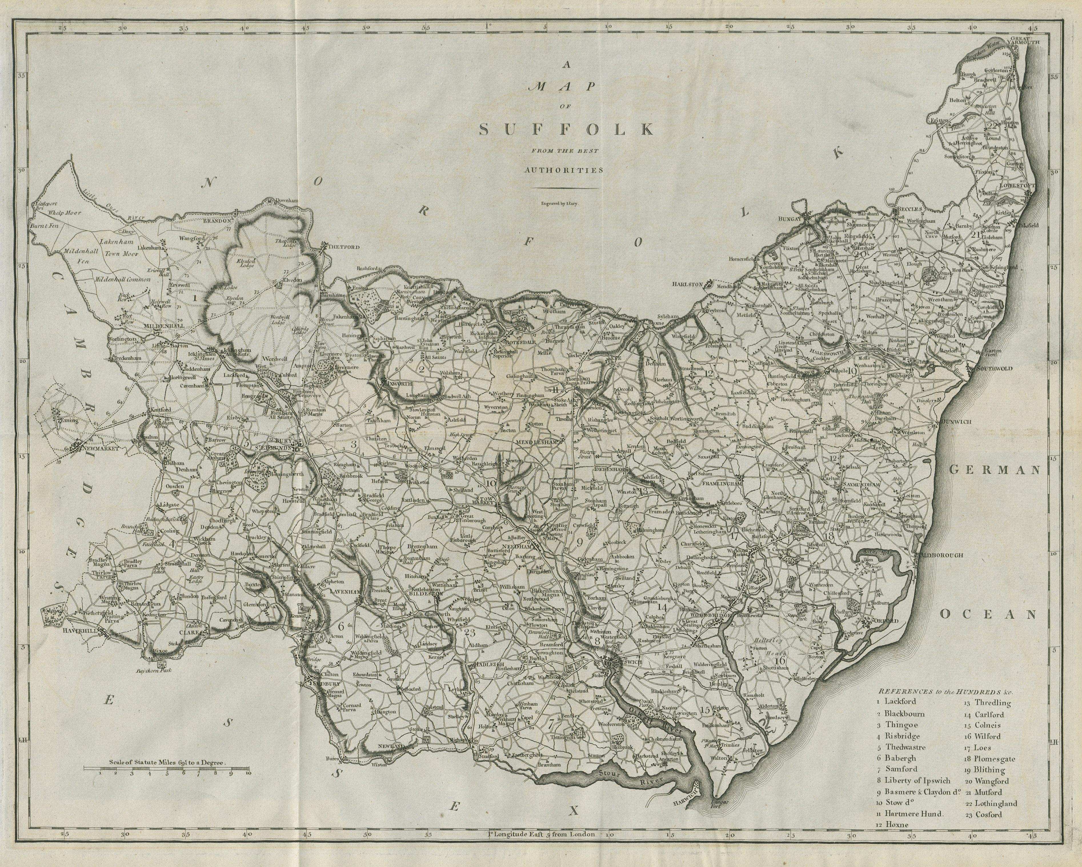 "A map of Suffolk from the best authorities". County map. CARY 1789 old