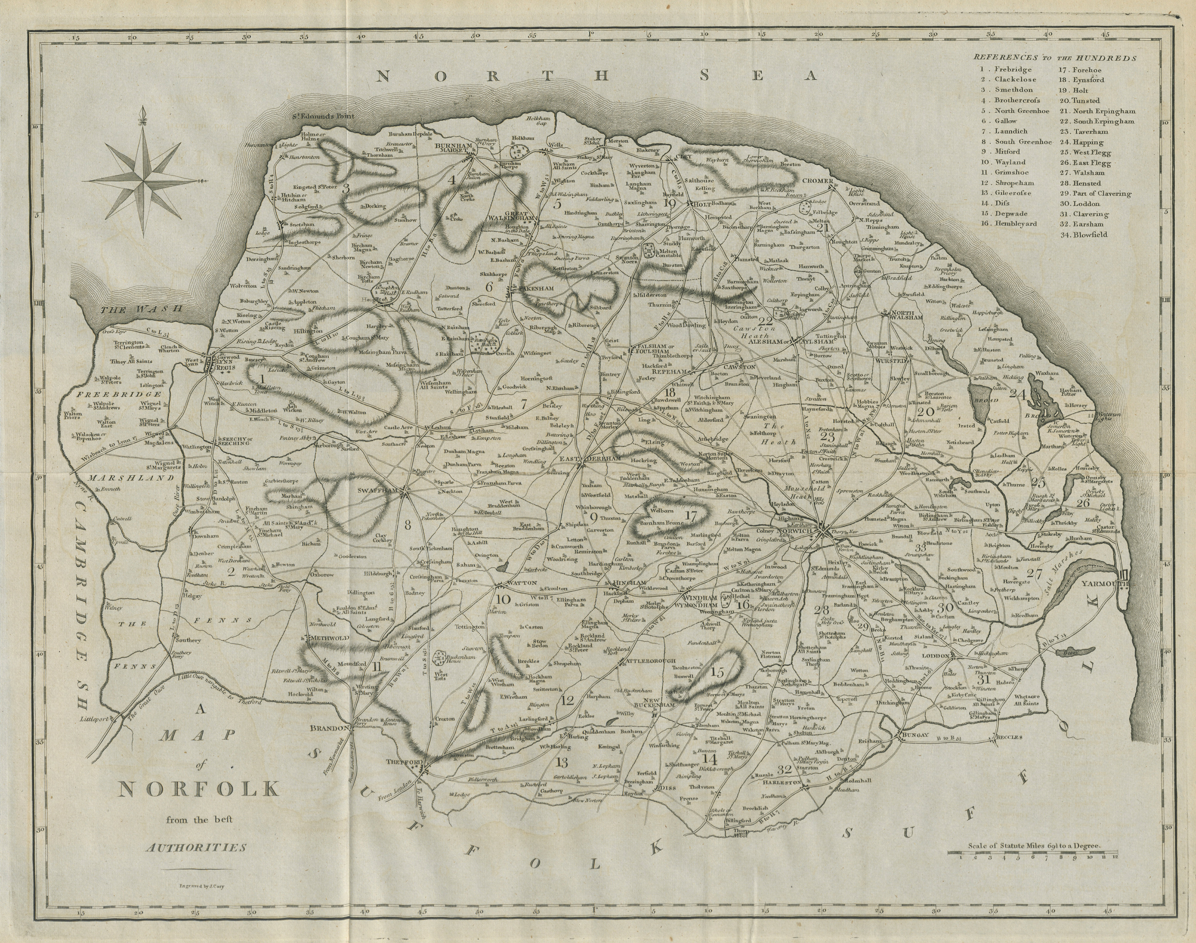 Associate Product "A map of Norfolk from the best authorities". County map. CARY 1789 old