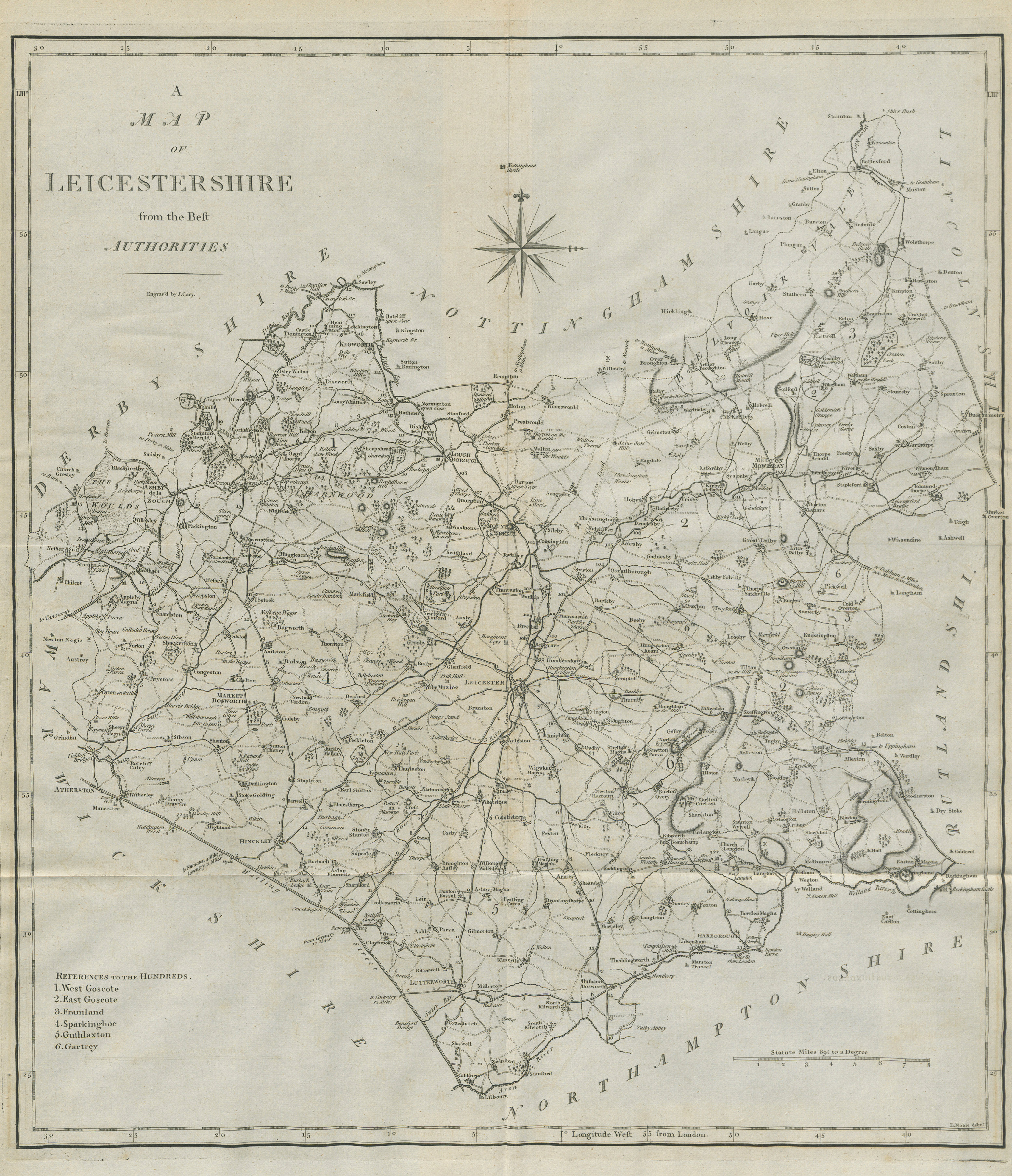 Associate Product "A map of Leicestershire from the best authorities". County map. CARY 1789
