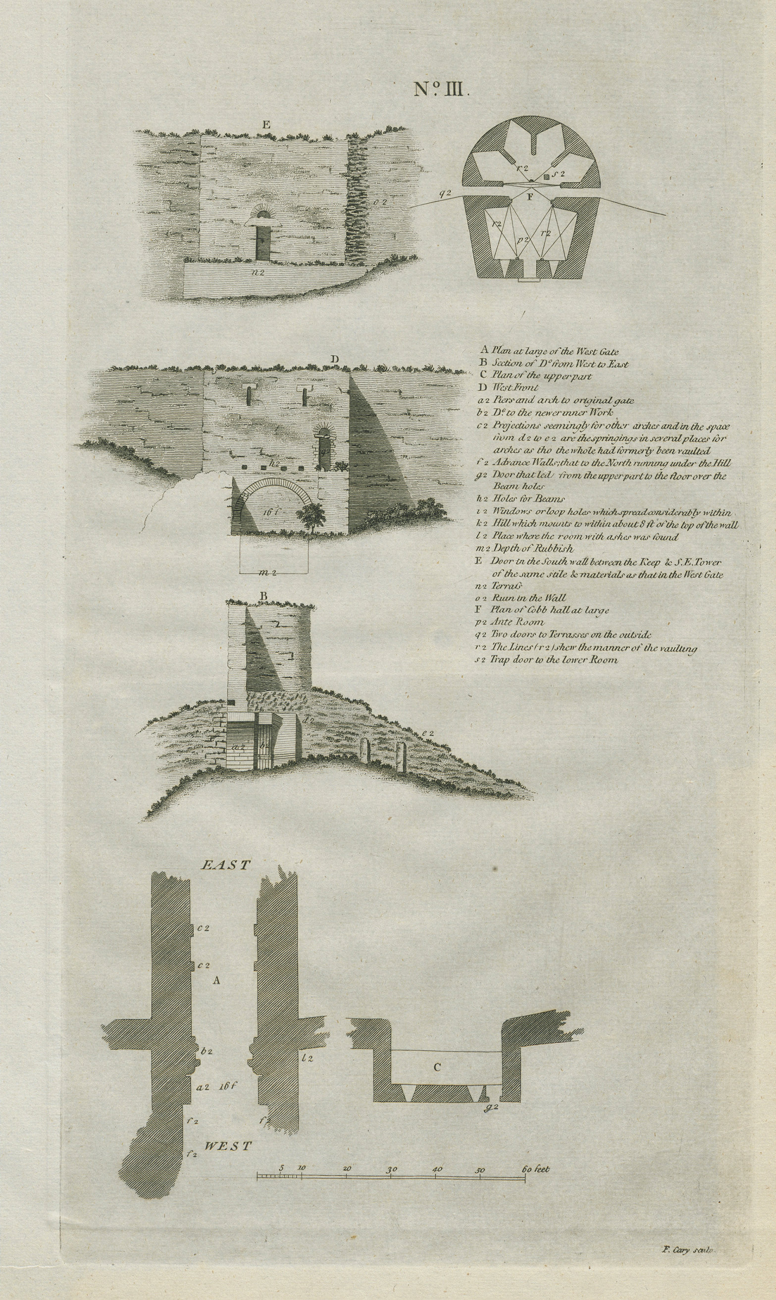 Associate Product Lincoln castle No 3. Plan & elevation by Francis CARY 1789 old antique print