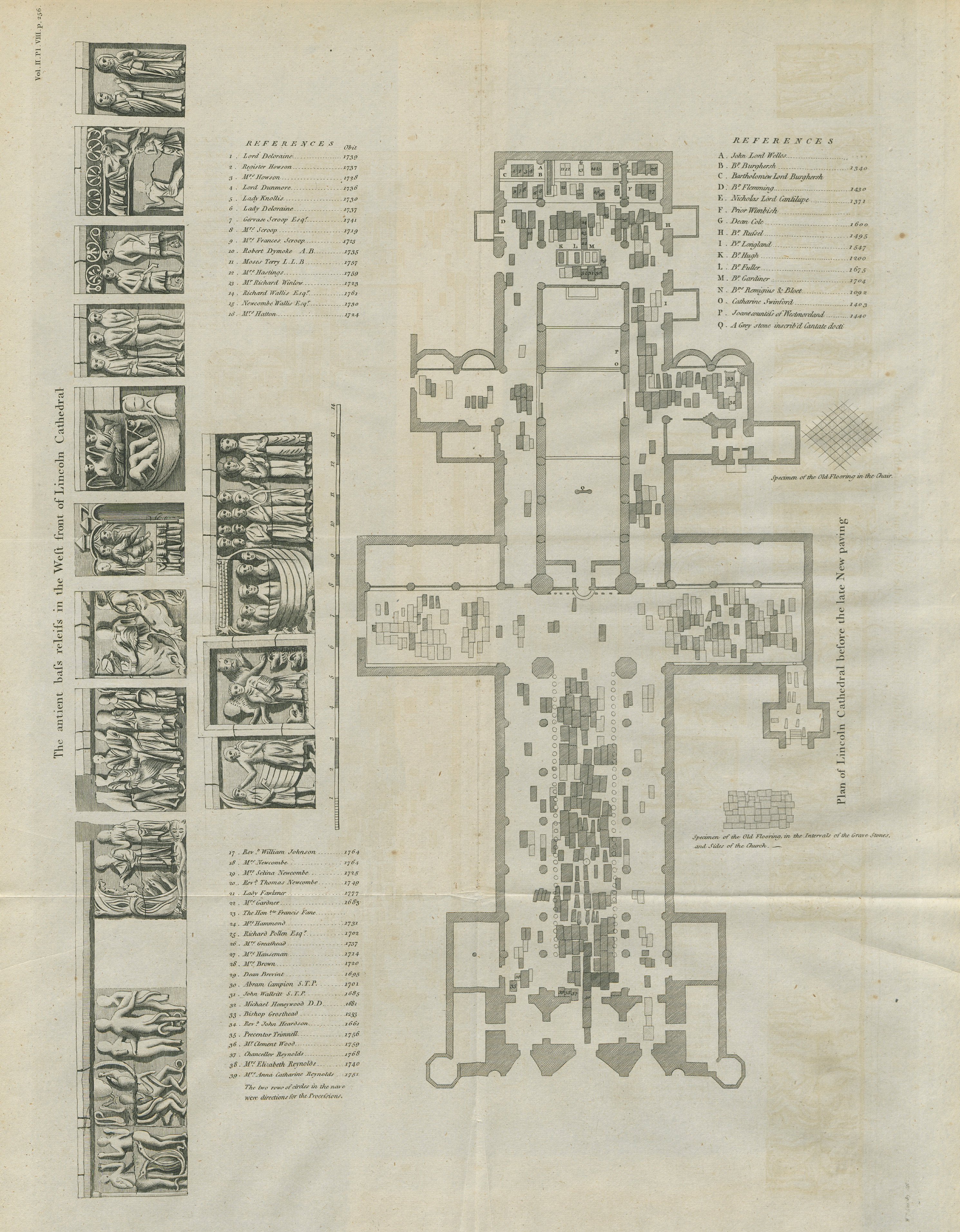 Associate Product Plan of Lincoln Cathedral before Georgian renovations. Bas reliefs 1789 map