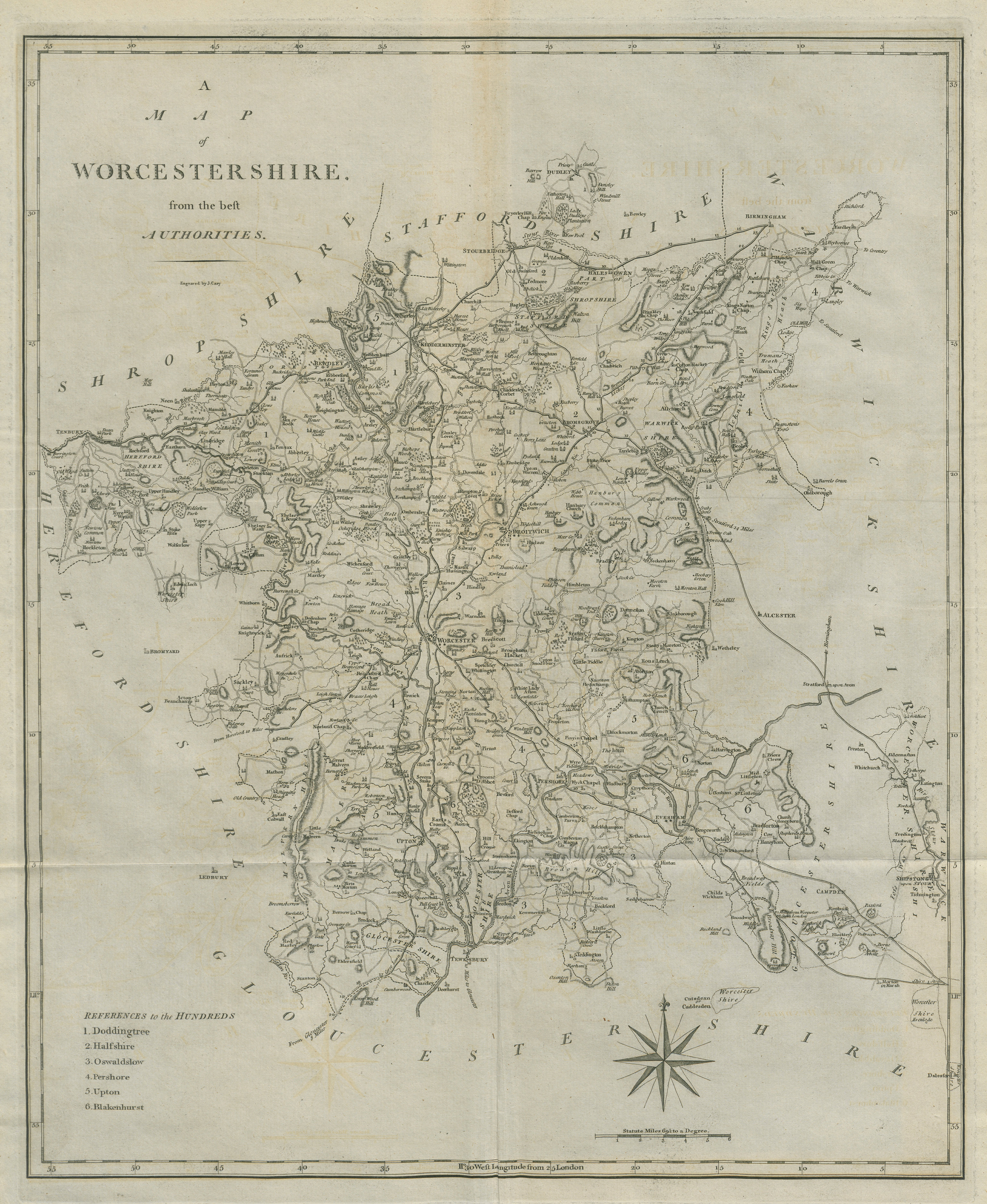 Associate Product "A map of Worcestershire from the best authorities". County map. CARY 1789