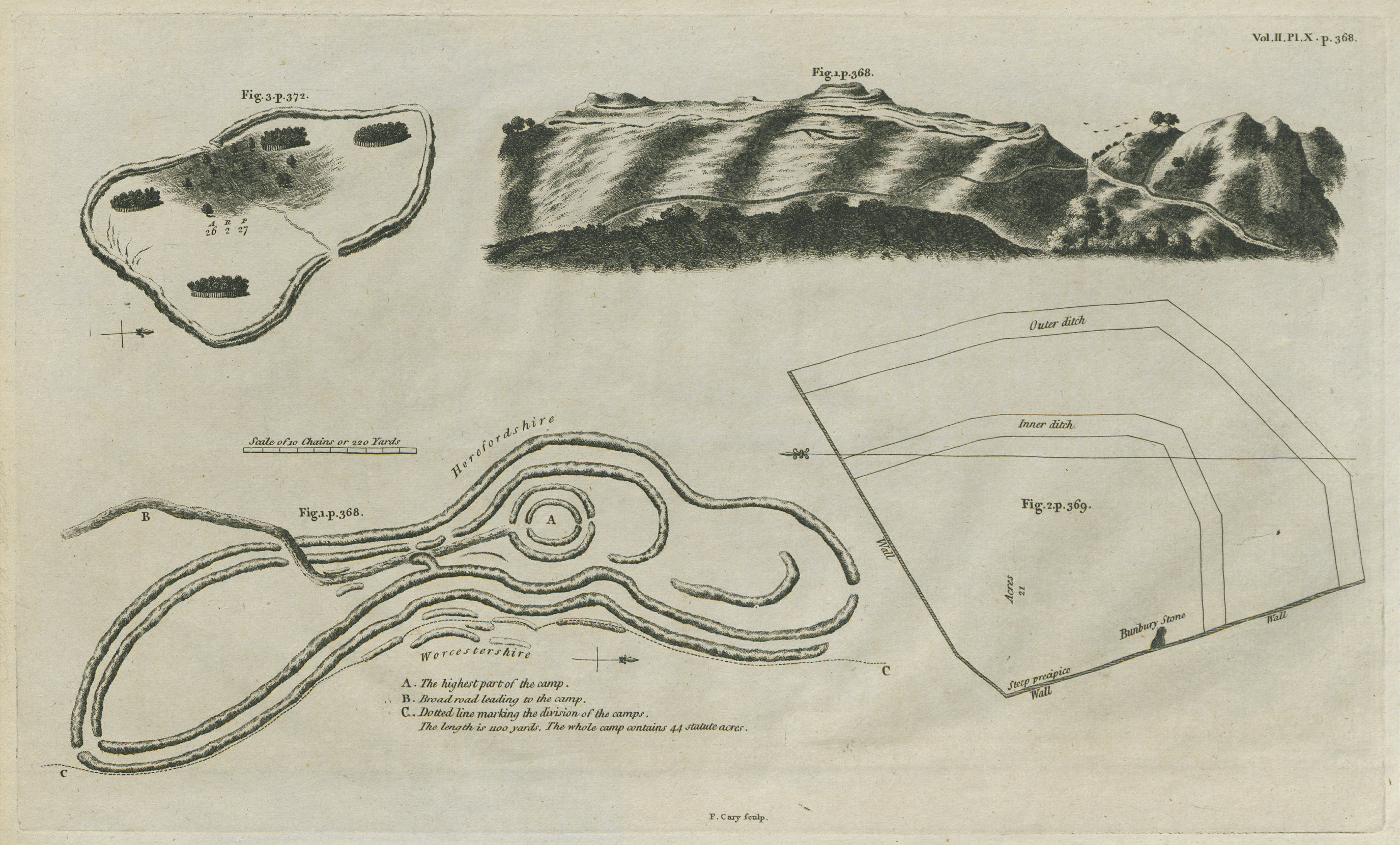 Associate Product "British Camp, Herefordshire Beacon". Iron Age Hill Fort. CARY 1789 old map