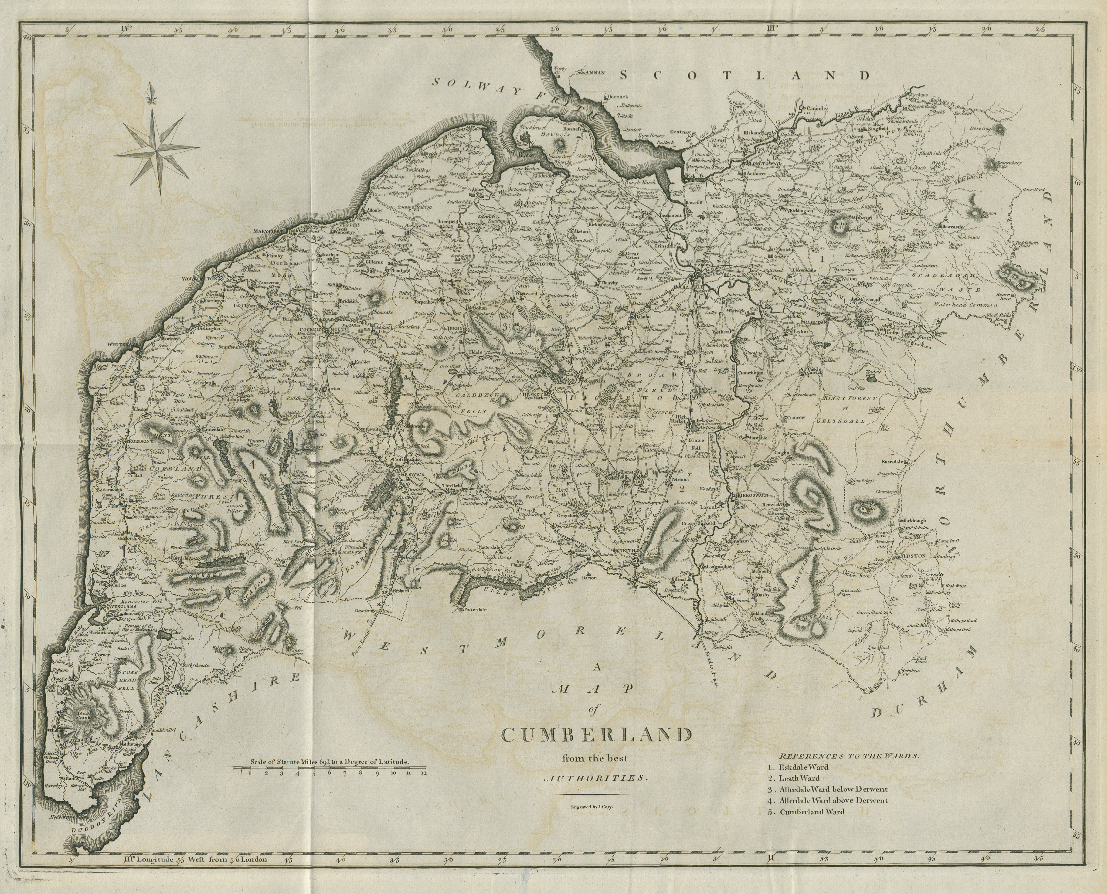 Associate Product A map of Cumberland from the best authorities. Cumbria county map. CARY 1789