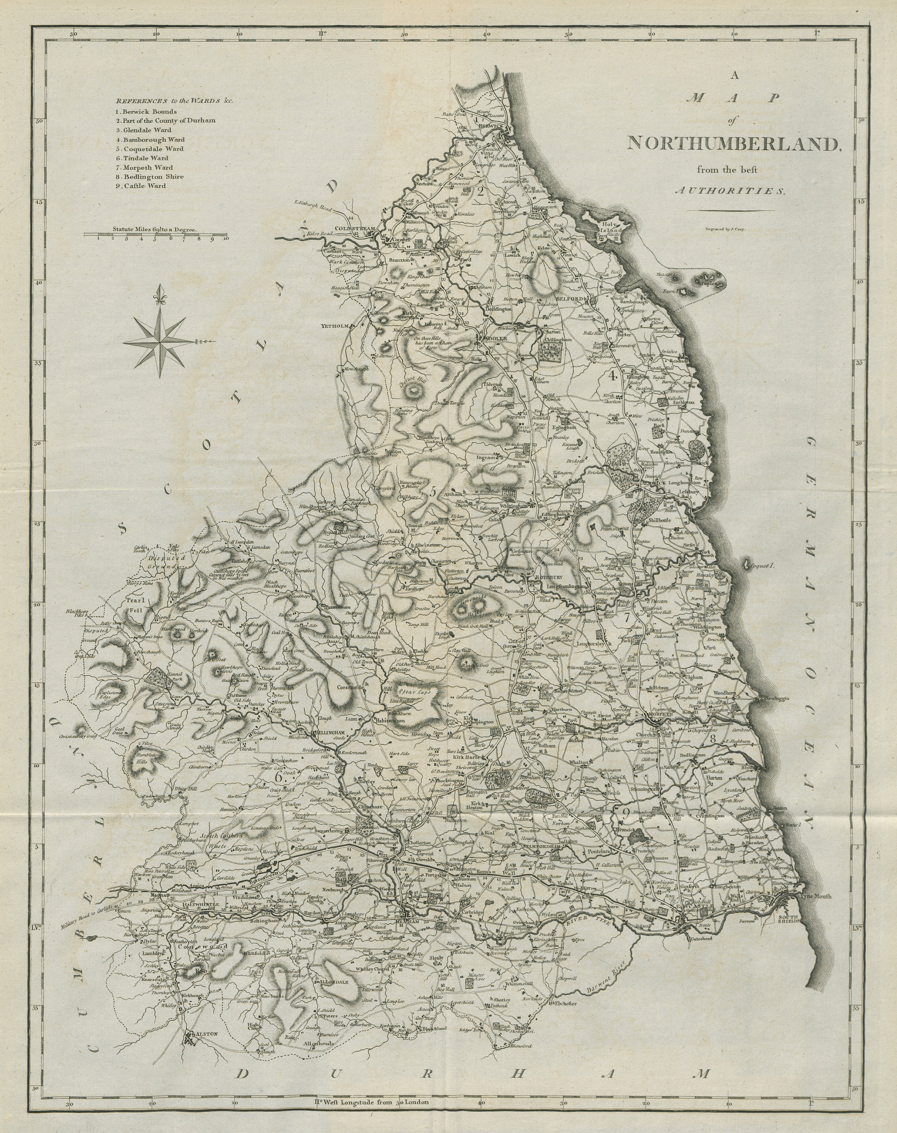 Associate Product "A map of Northumberland from the best authorities". County map. CARY 1789