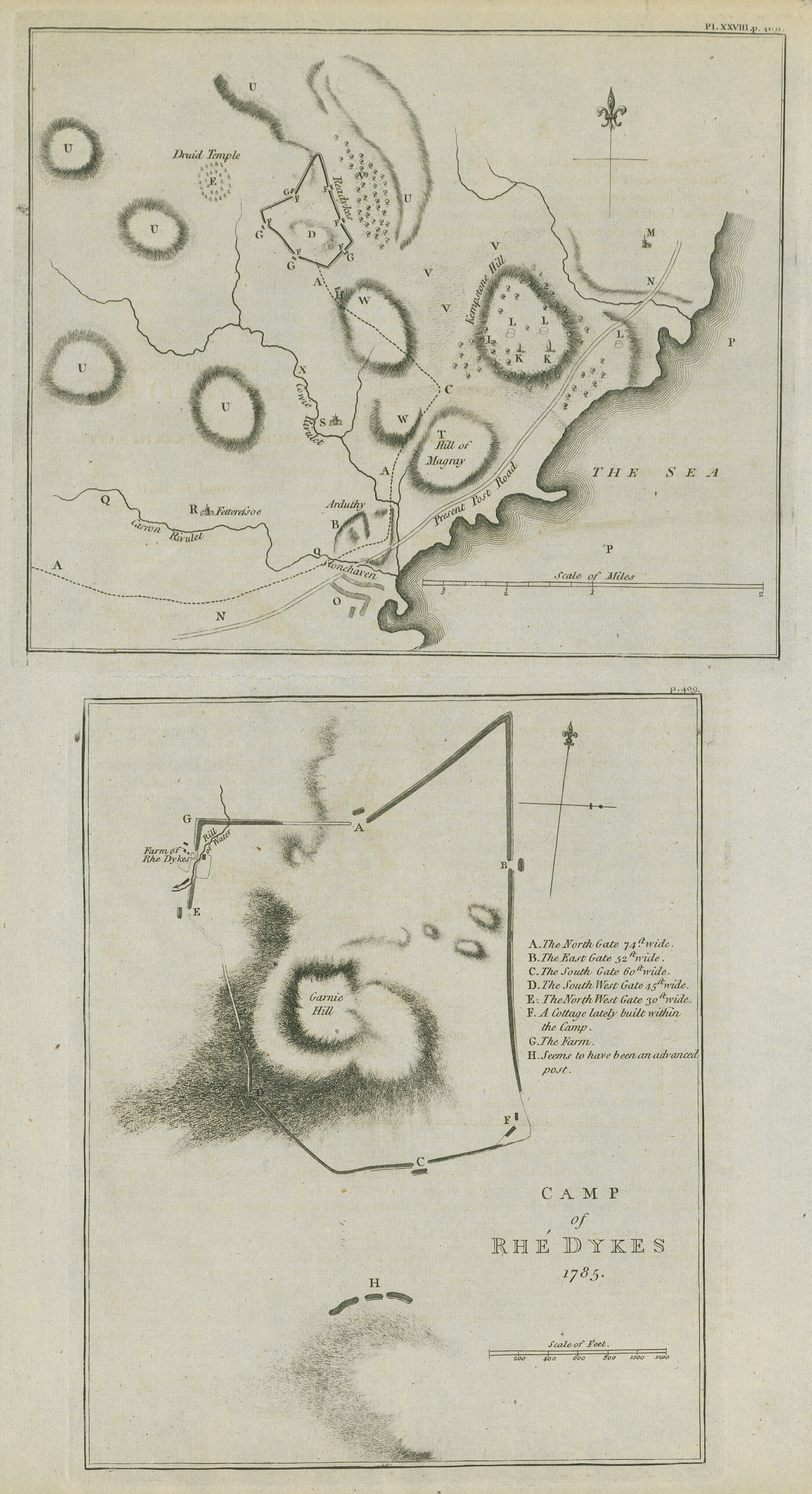 Roman "Camp of the Rhe Dykes". Raedykes, Stonehaven, Aberdeenshire 1789 map