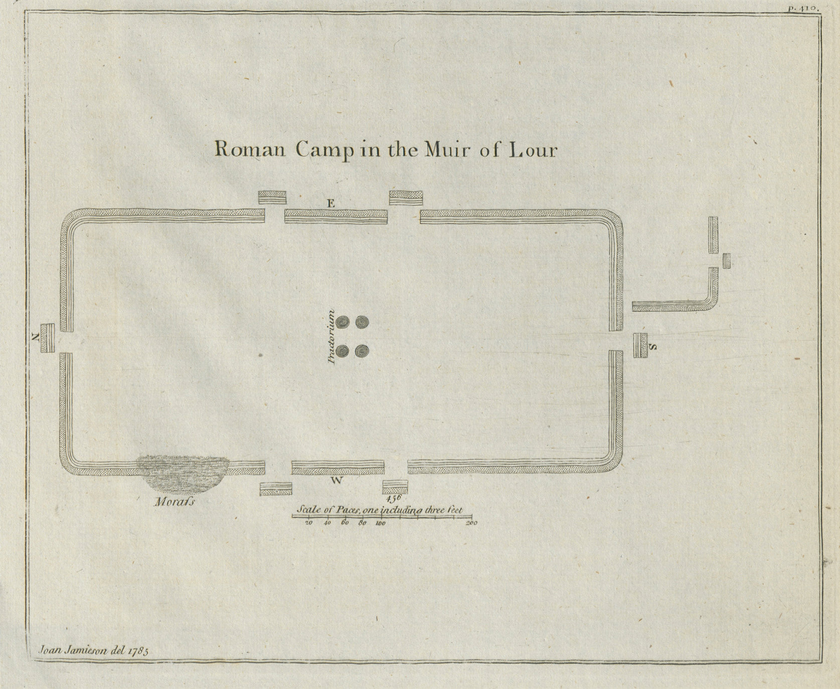 "Roman Camp in the Muir of Lour". Kirkbuddo, Forfar, Scotland 1789 old map