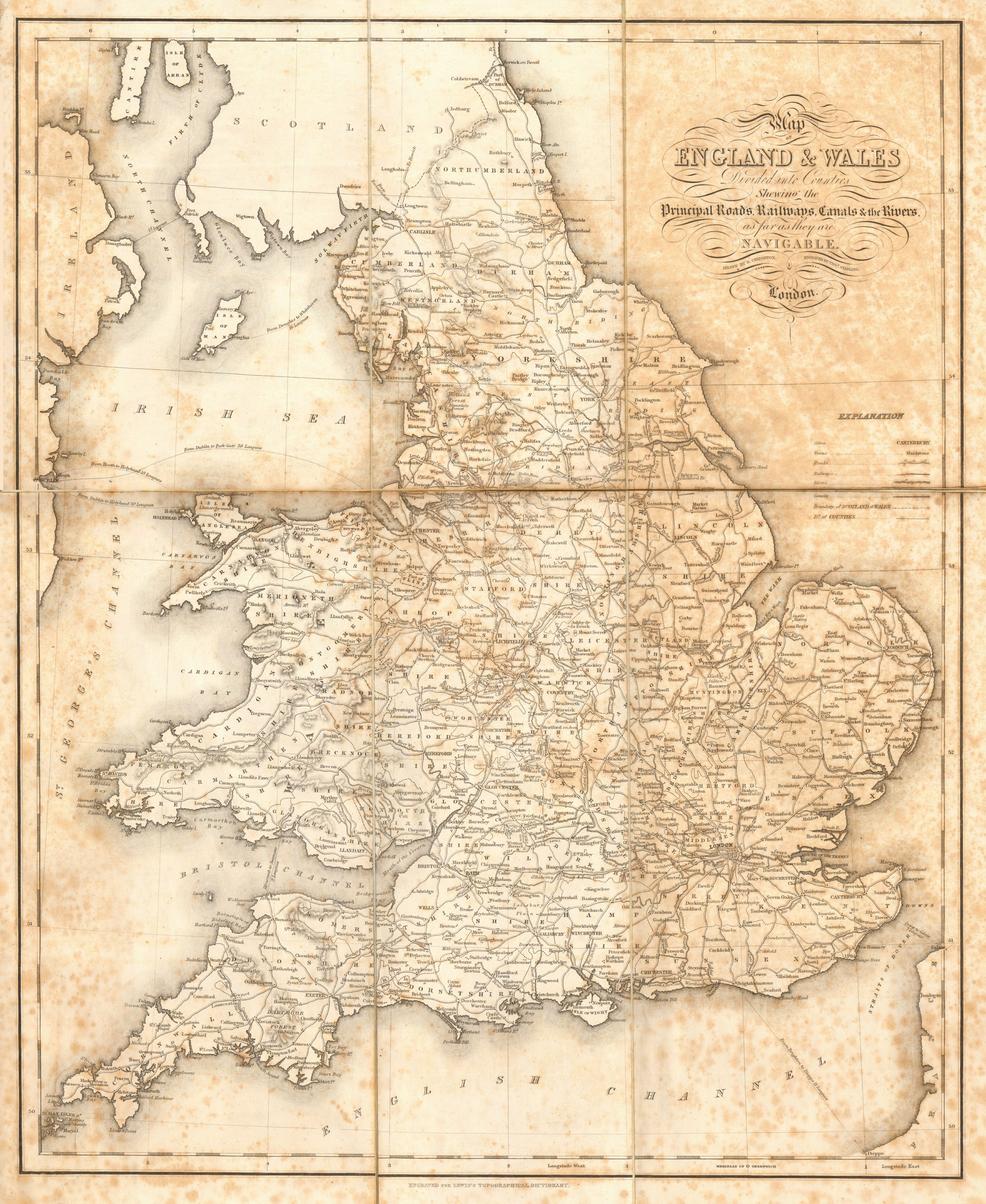 Associate Product "Map of England & Wales divided into Counties" Starling, Creighton & Lewis c1840