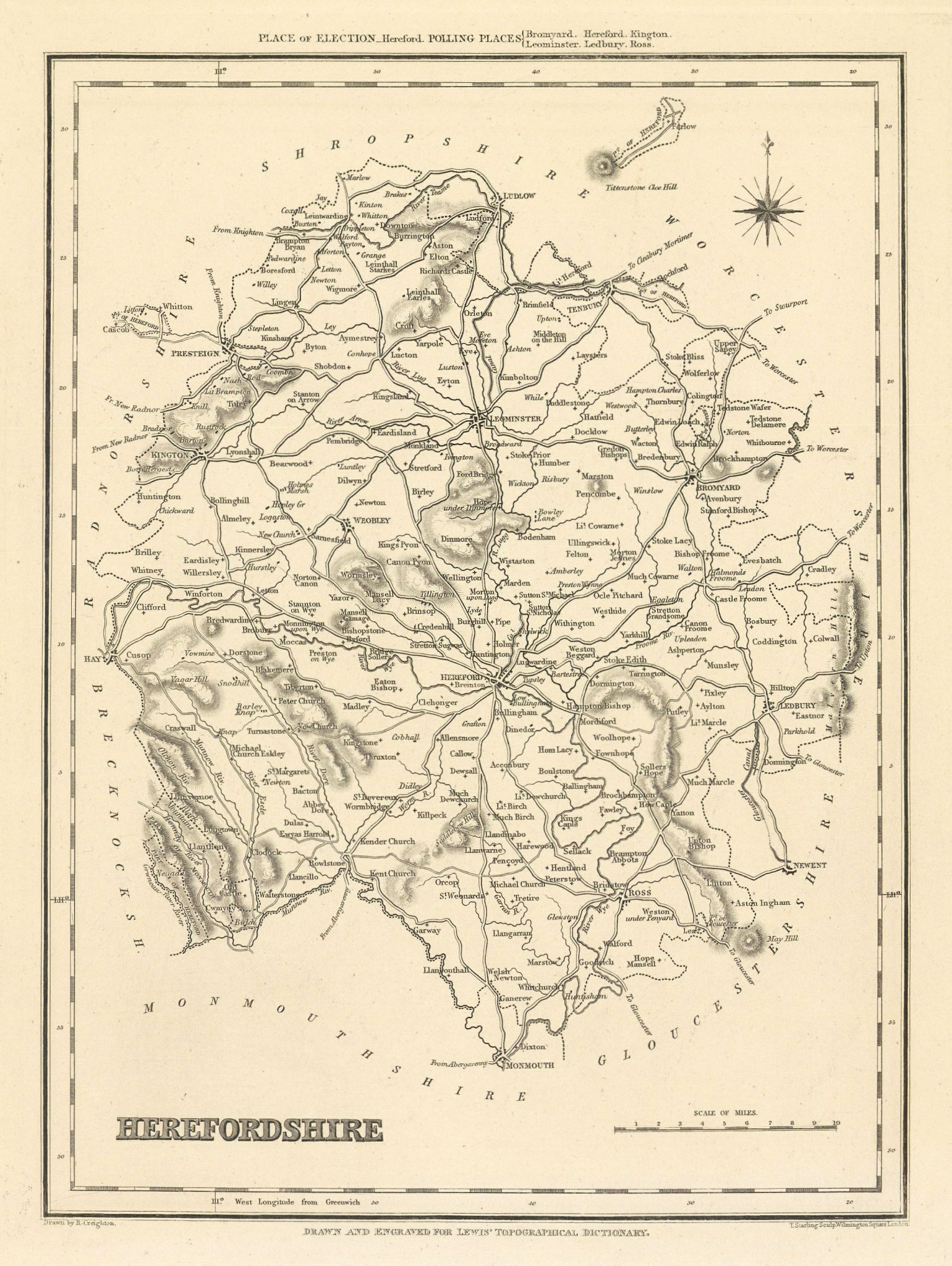 Associate Product Antique county map of HEREFORDSHIRE by Starling & Creighton for Lewis c1840