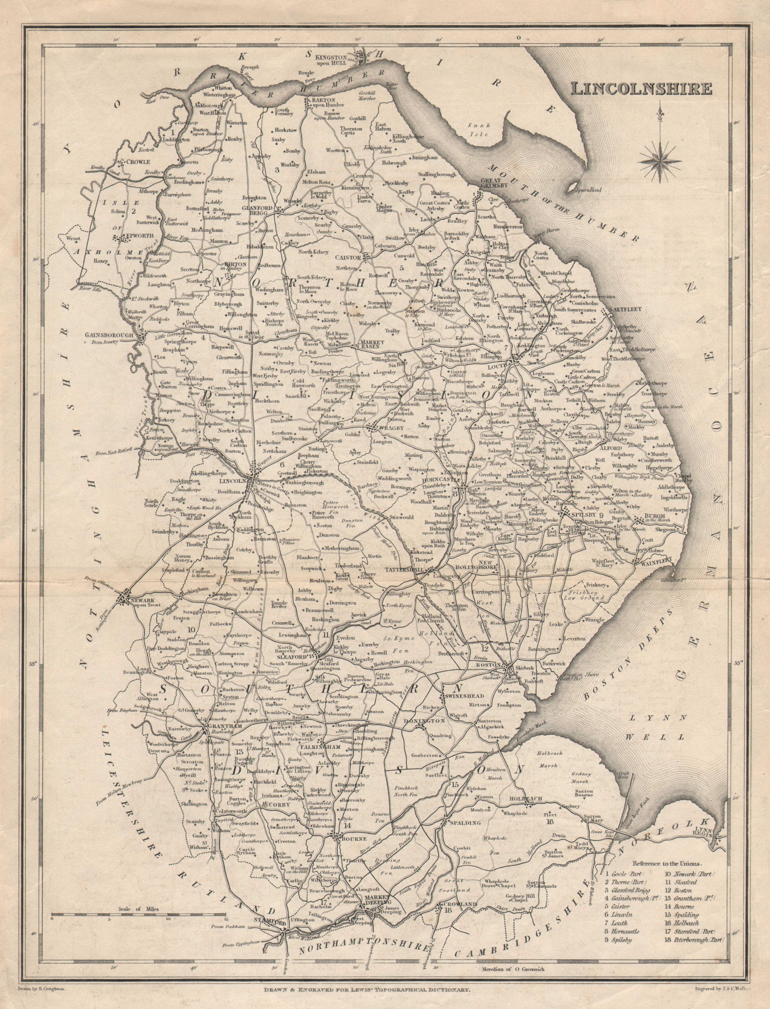 Associate Product Antique county map of LINCOLNSHIRE by Walker & Creighton for Lewis c1840