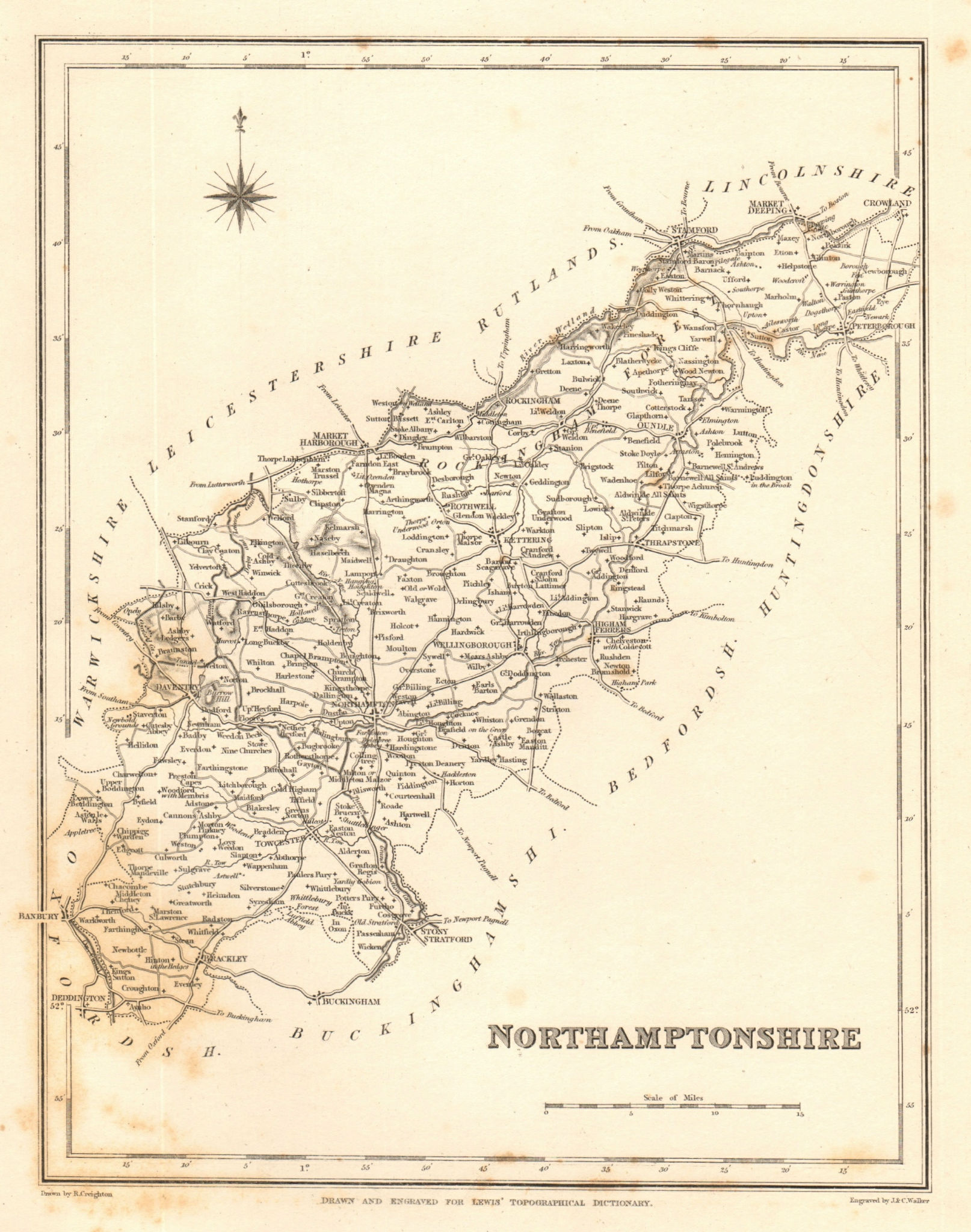 Associate Product Antique county map of NORTHAMPTONSHIRE by Walker & Creighton for Lewis c1840