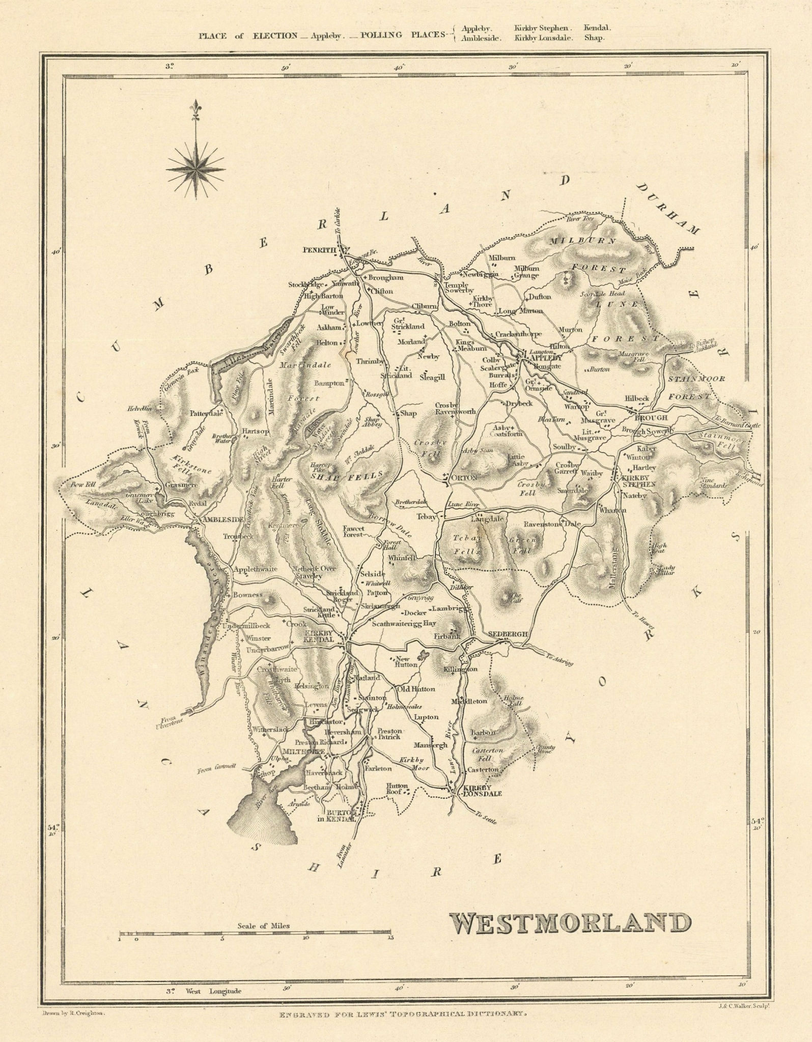 Associate Product Antique county map of WESTMORLAND by Walker Creighton Lewis. Lake District c1840