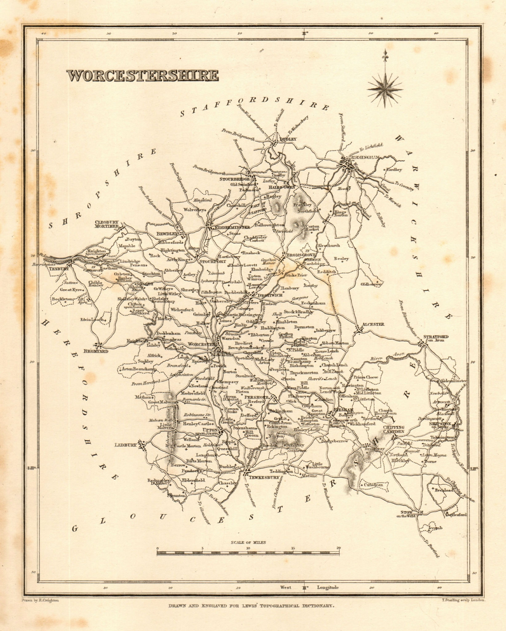 Associate Product Antique county map of WORCESTERSHIRE by Starling & Creighton for Lewis c1840