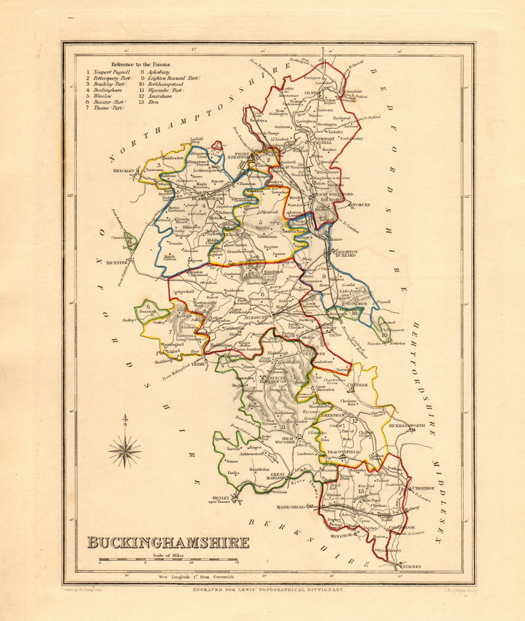 Antique county map of BUCKINGHAMSHIRE by Creighton & Walker for Lewis c1840