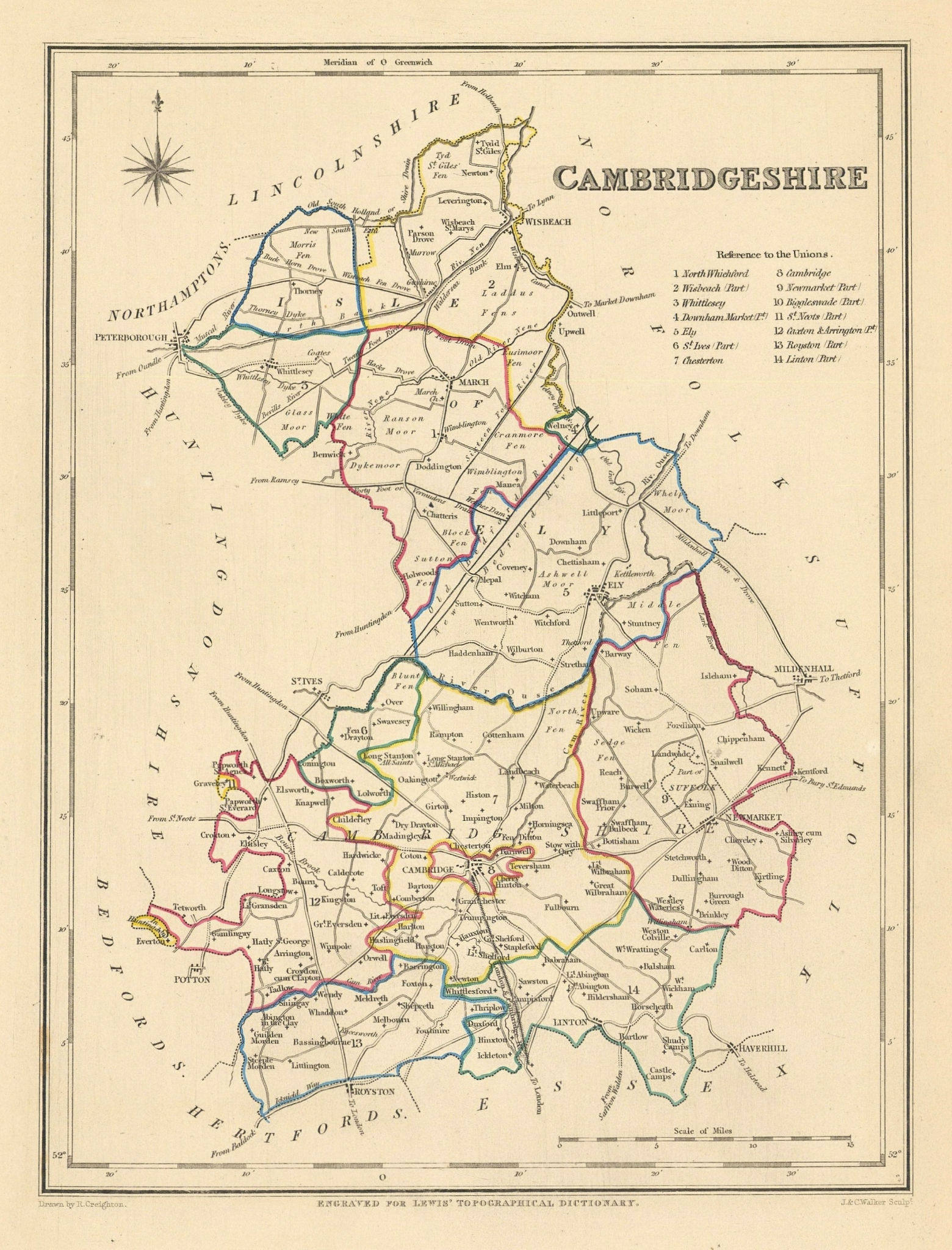 Associate Product Antique county map of CAMBRIDGESHIRE by Creighton & Walker for Lewis c1840