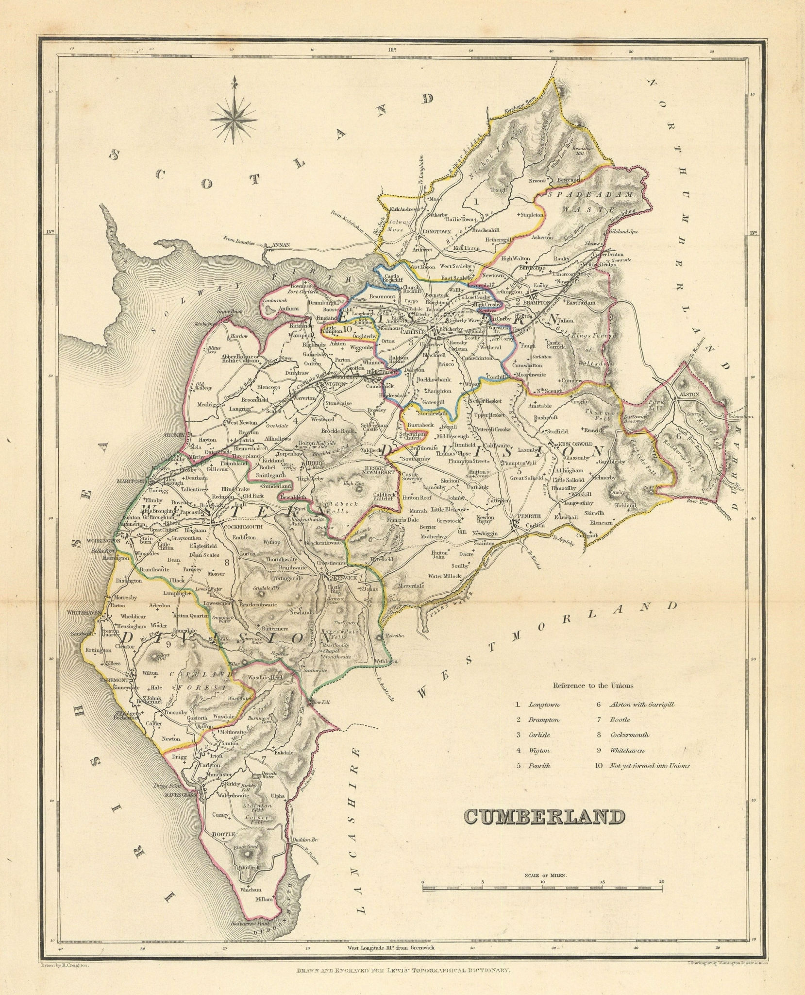 Associate Product Antique county map of CUMBERLAND / Cumbria by Creighton, Starling & Lewis c1840