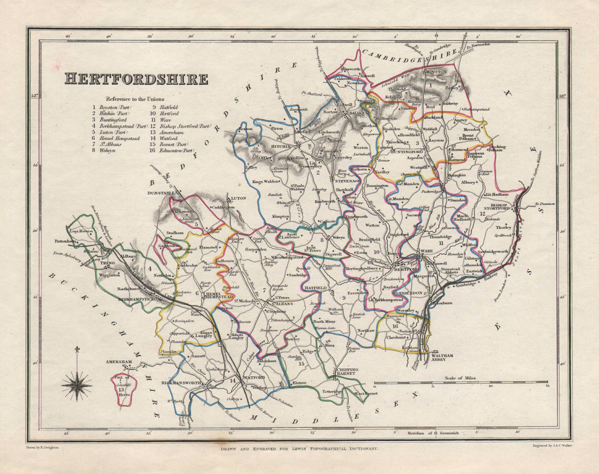 Antique county map of HERTFORDSHIRE by Creighton & Walker for Lewis c1840
