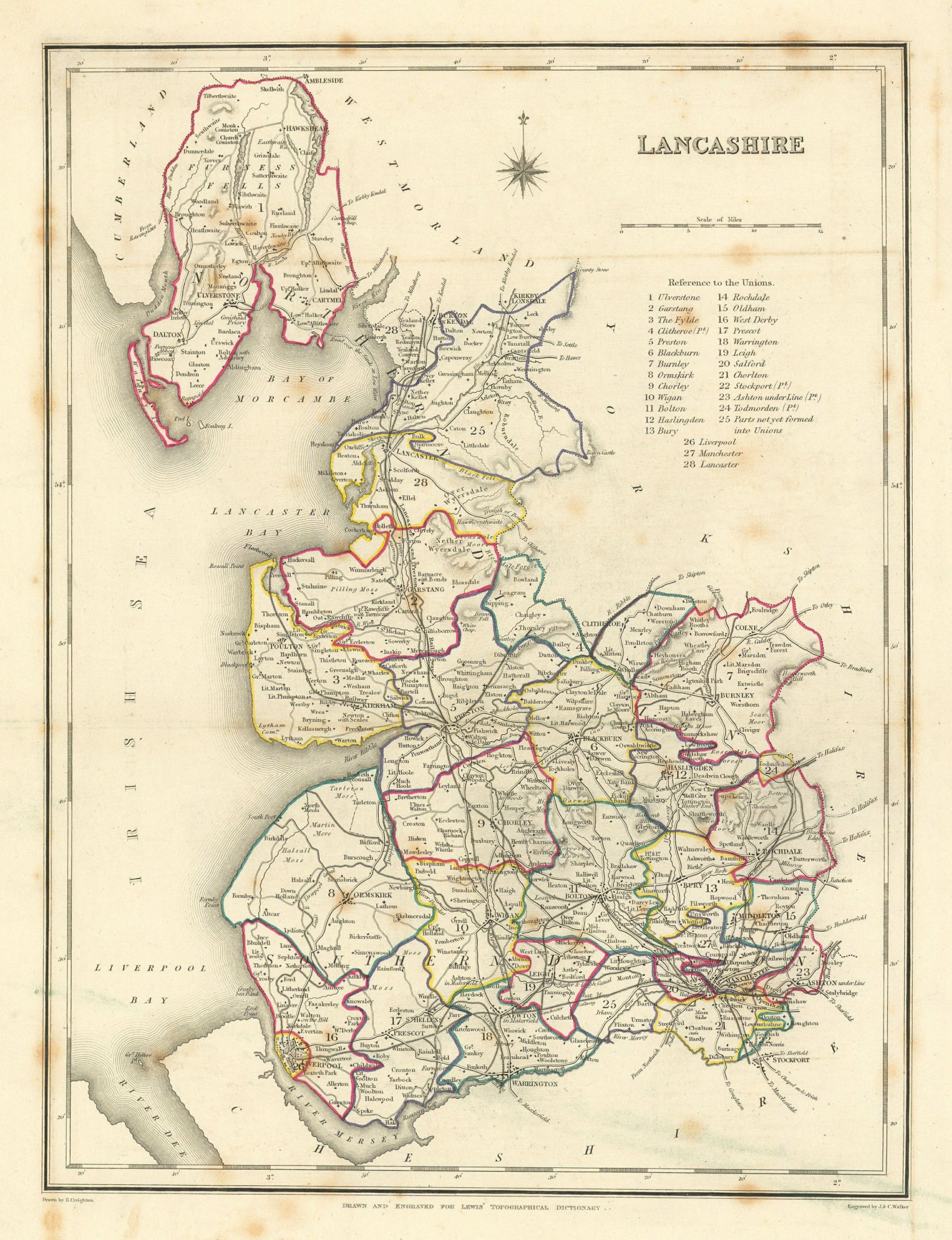 Associate Product Antique county map of LANCASHIRE by Creighton & Walker for Lewis c1840 old