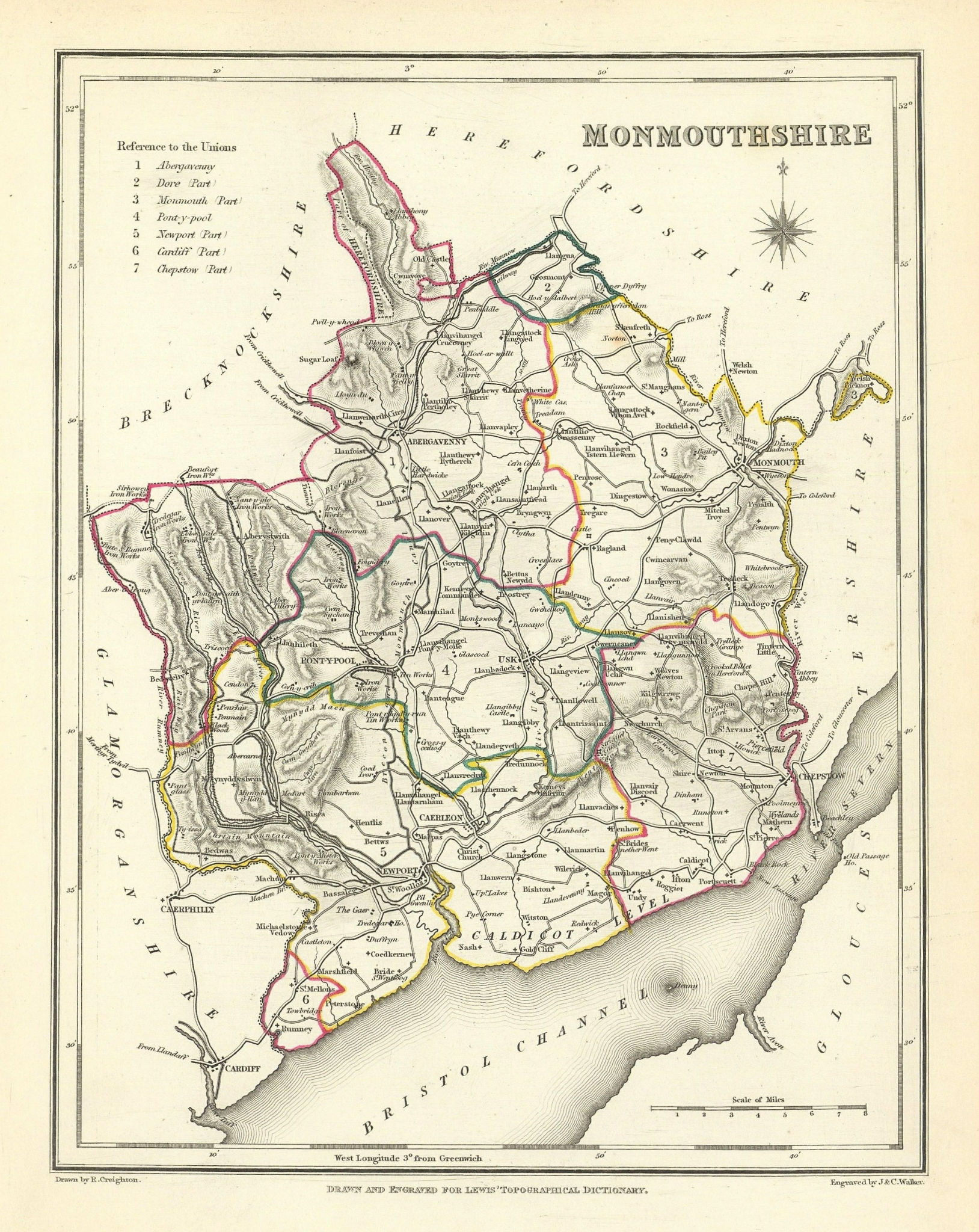 Associate Product Antique county map of MONMOUTHSHIRE by Creighton & Walker for Lewis c1840