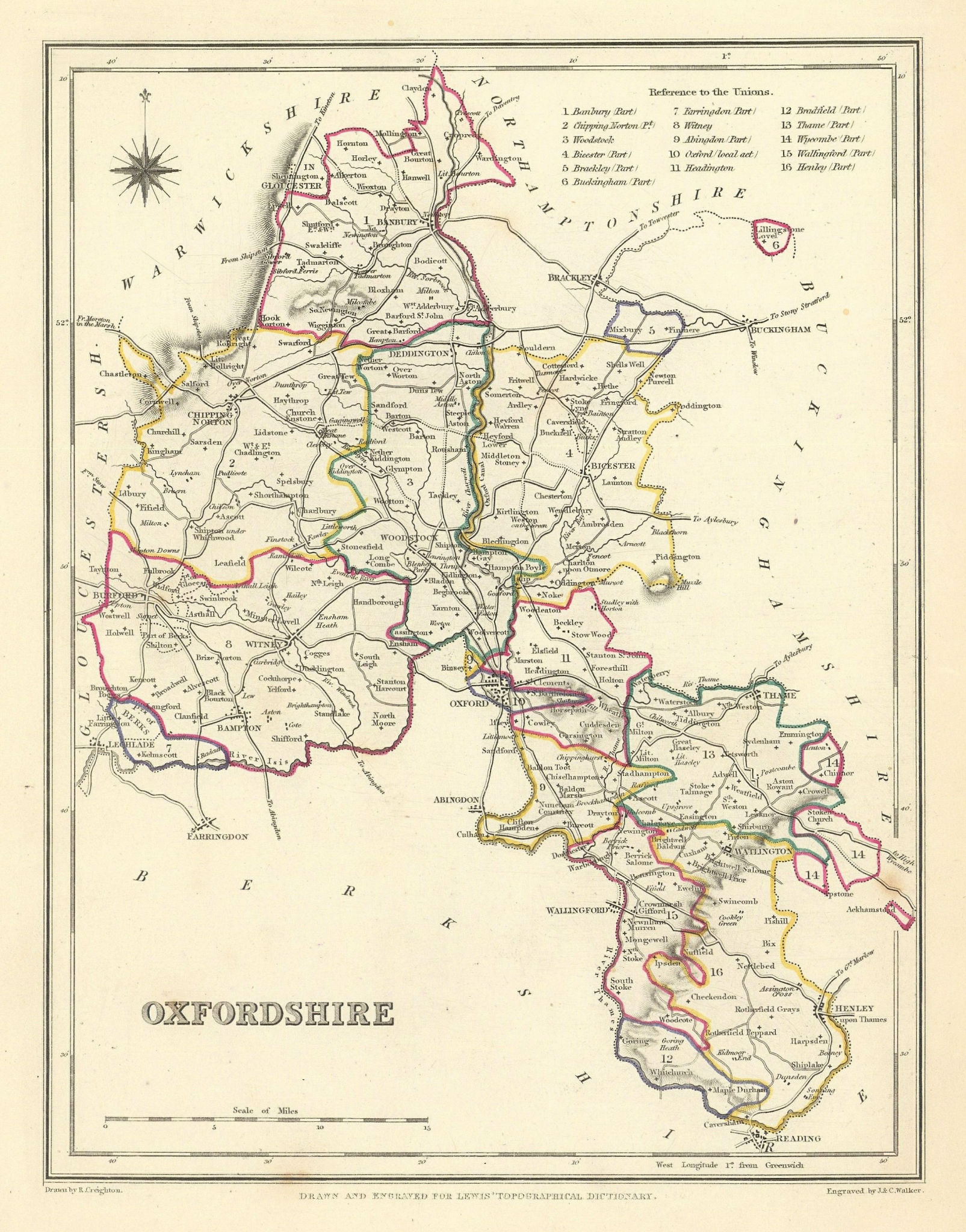 Associate Product Antique county map of OXFORDSHIRE by Creighton & Walker for Lewis c1840