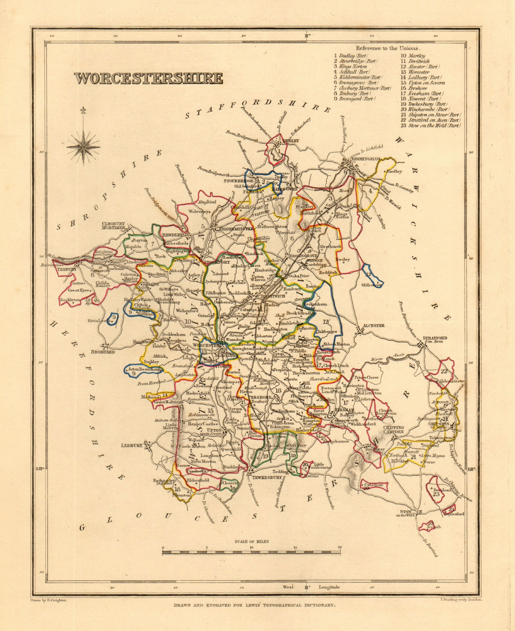 Associate Product Antique county map of WORCESTERSHIRE by Creighton & Starling for Lewis c1840