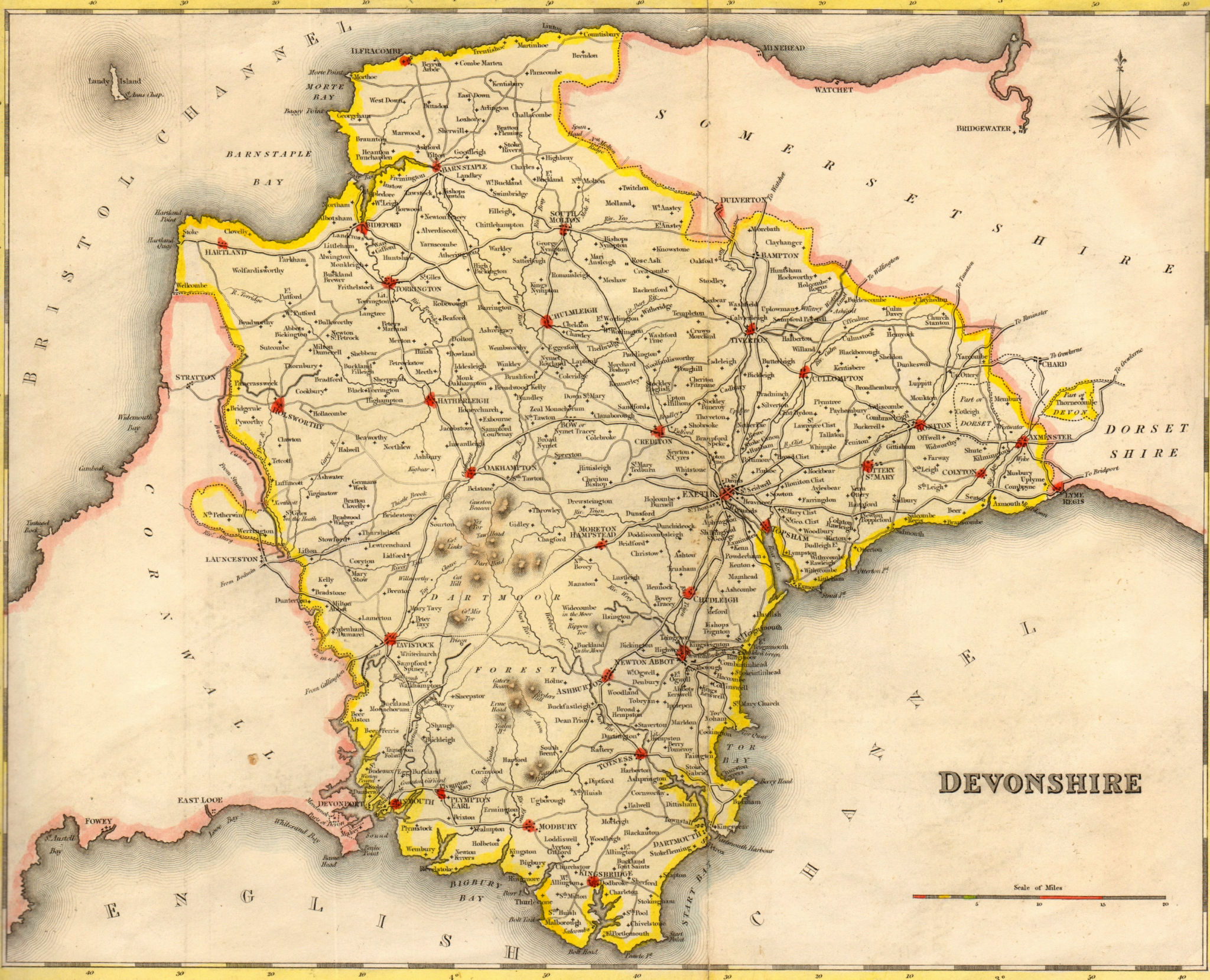 Antique county map of DEVONSHIRE by Creighton & Walker for Lewis. Coloured c1840