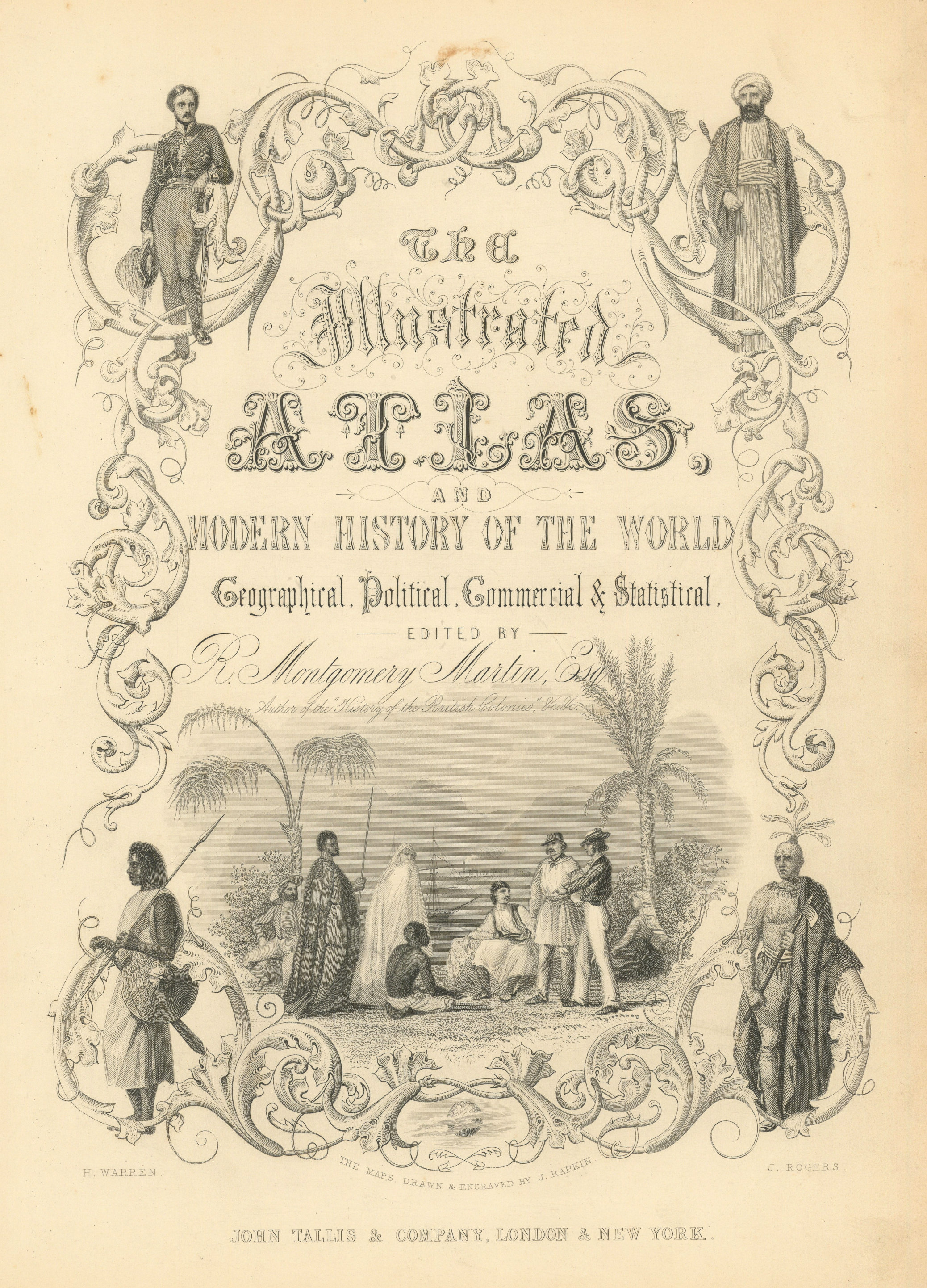 Associate Product TALLIS ILLUSTRATED ATLAS TITLE PAGE. Figures represent four continents 1851