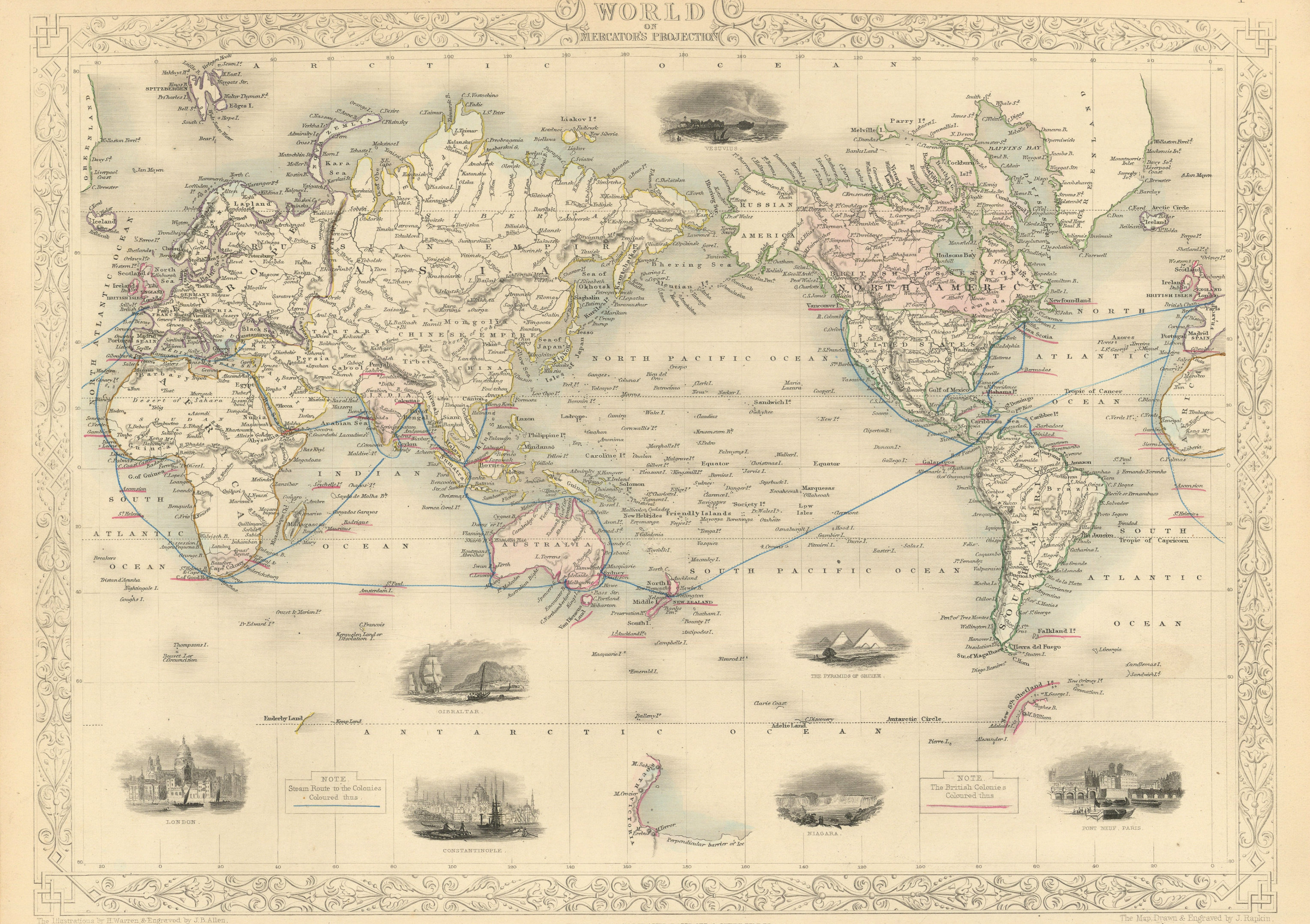 Associate Product BRITISH EMPIRE. Shows steam routes to the colonies.World. RAPKIN/TALLIS 1851 map