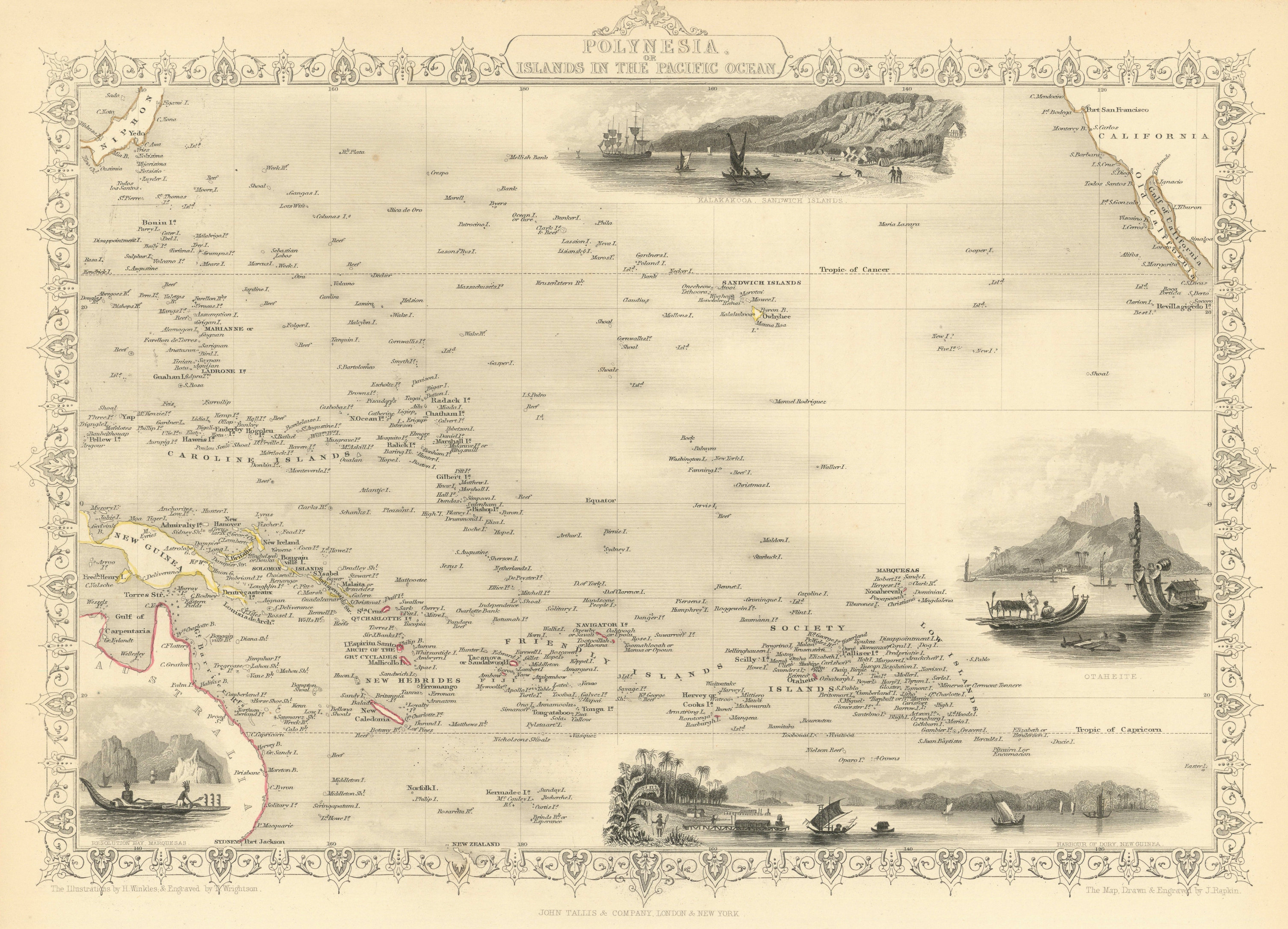 POLYNESIA/PACIFIC ISLANDS. inc Sandwich/Hawaiian islands. RAPKIN/TALLIS 1851 map