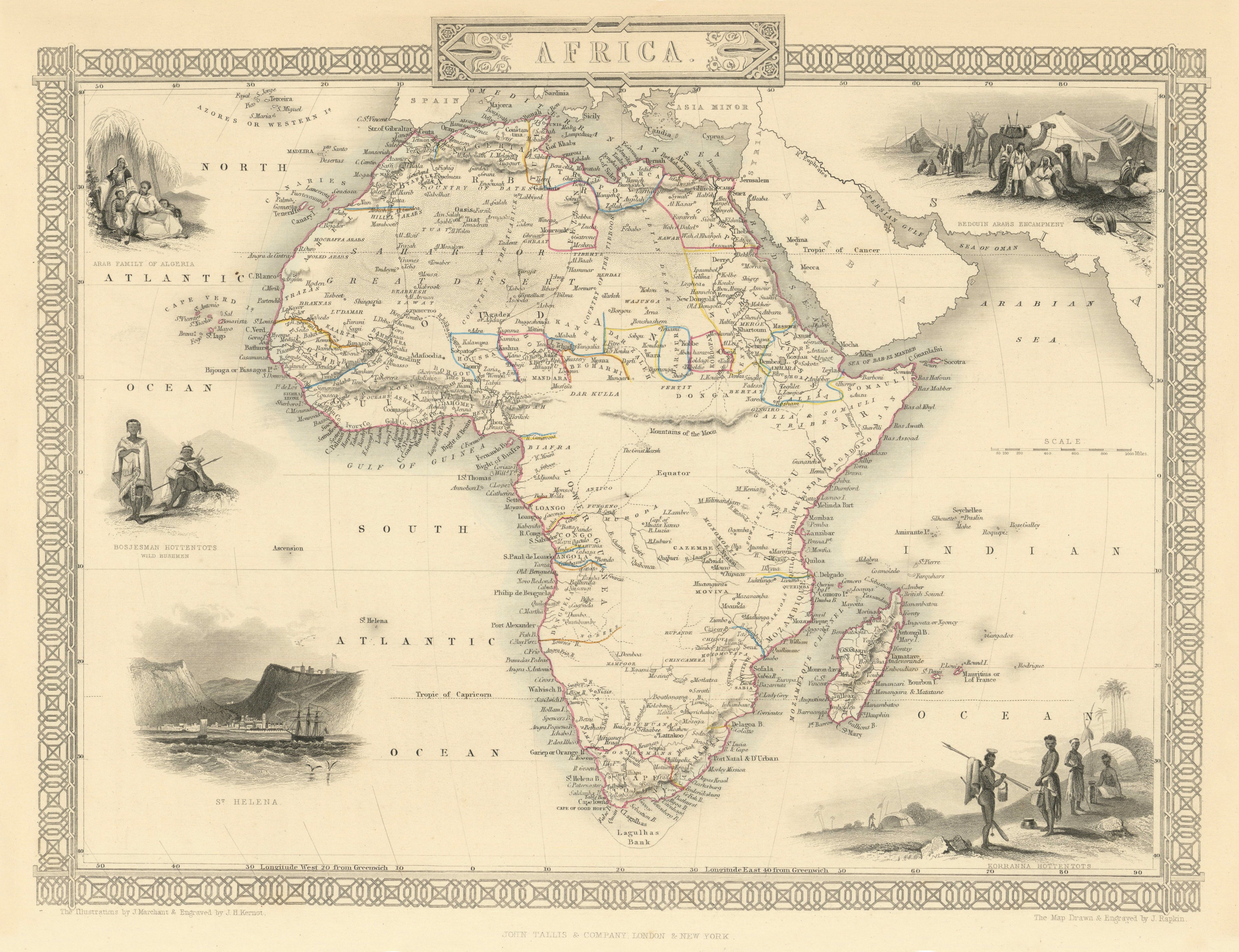 AFRICA. Shows Mountains of Kong/the Moon. Caravan routes. RAPKIN/TALLIS 1851 map