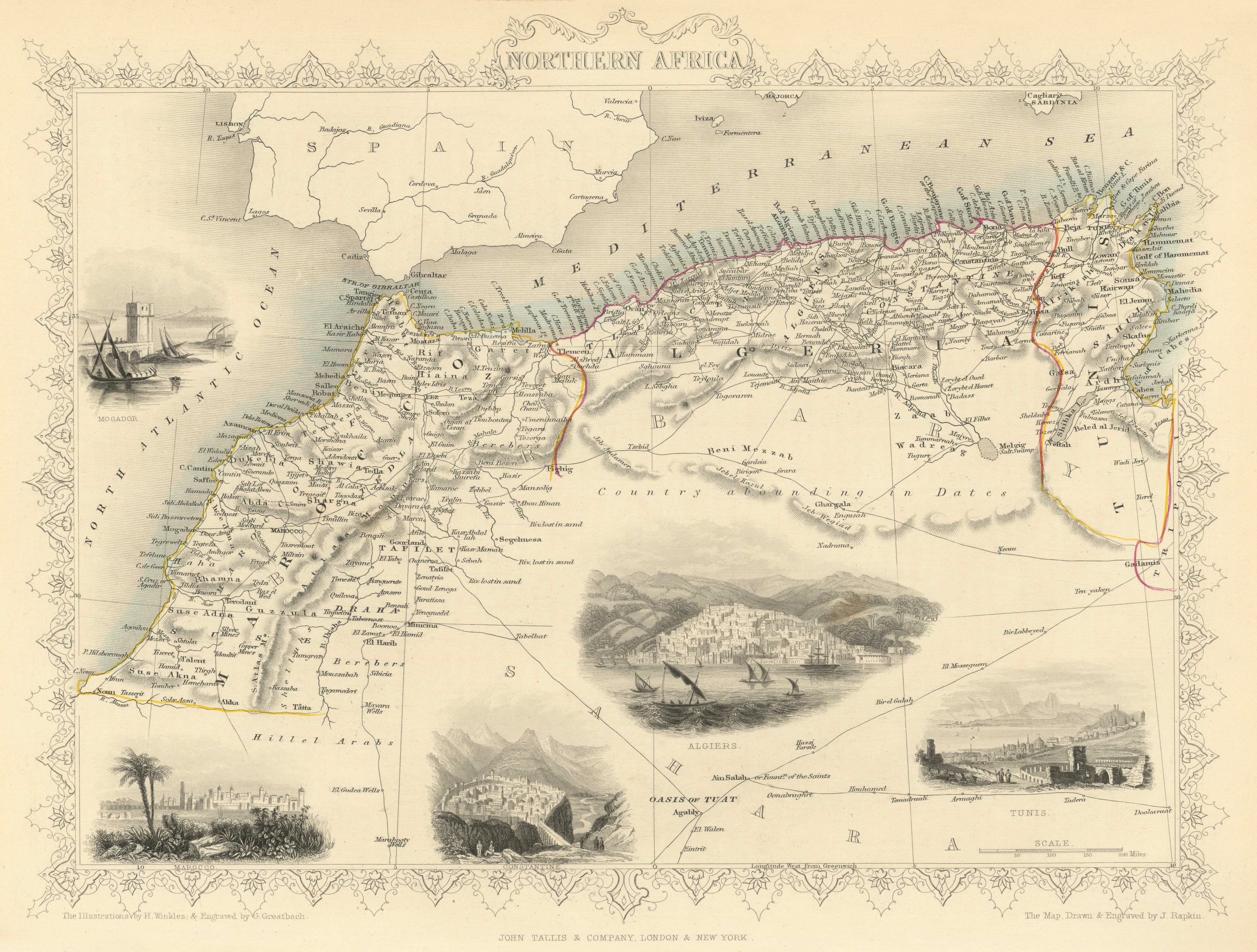 Associate Product NORTHERN AFRICA. Morocco Tunisia Algeria. Caravan routes. RAPKIN/TALLIS 1851 map
