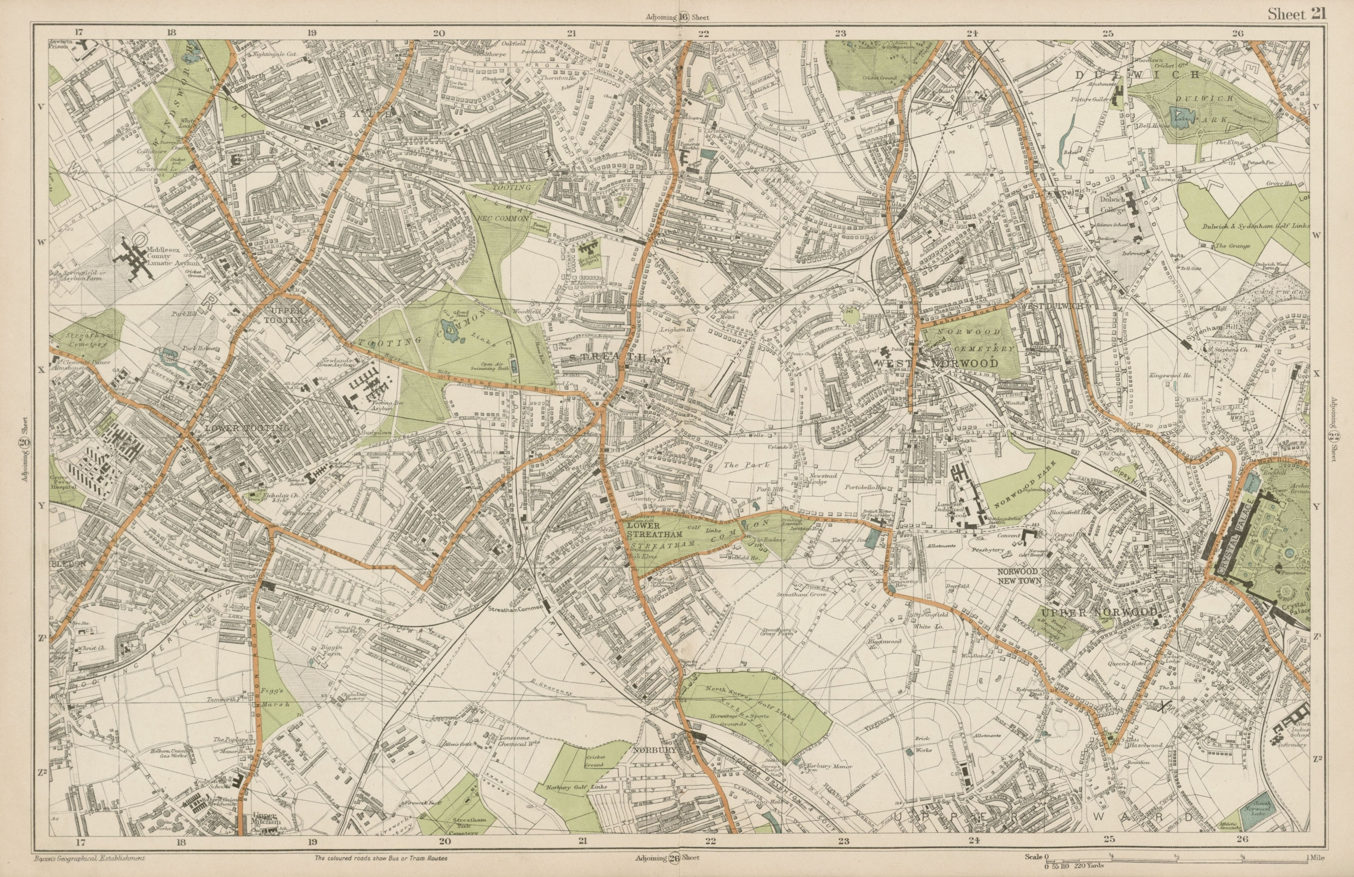STREATHAM Mitcham Balham Tooting Streatham Norwood Dulwich. BACON  1919 map