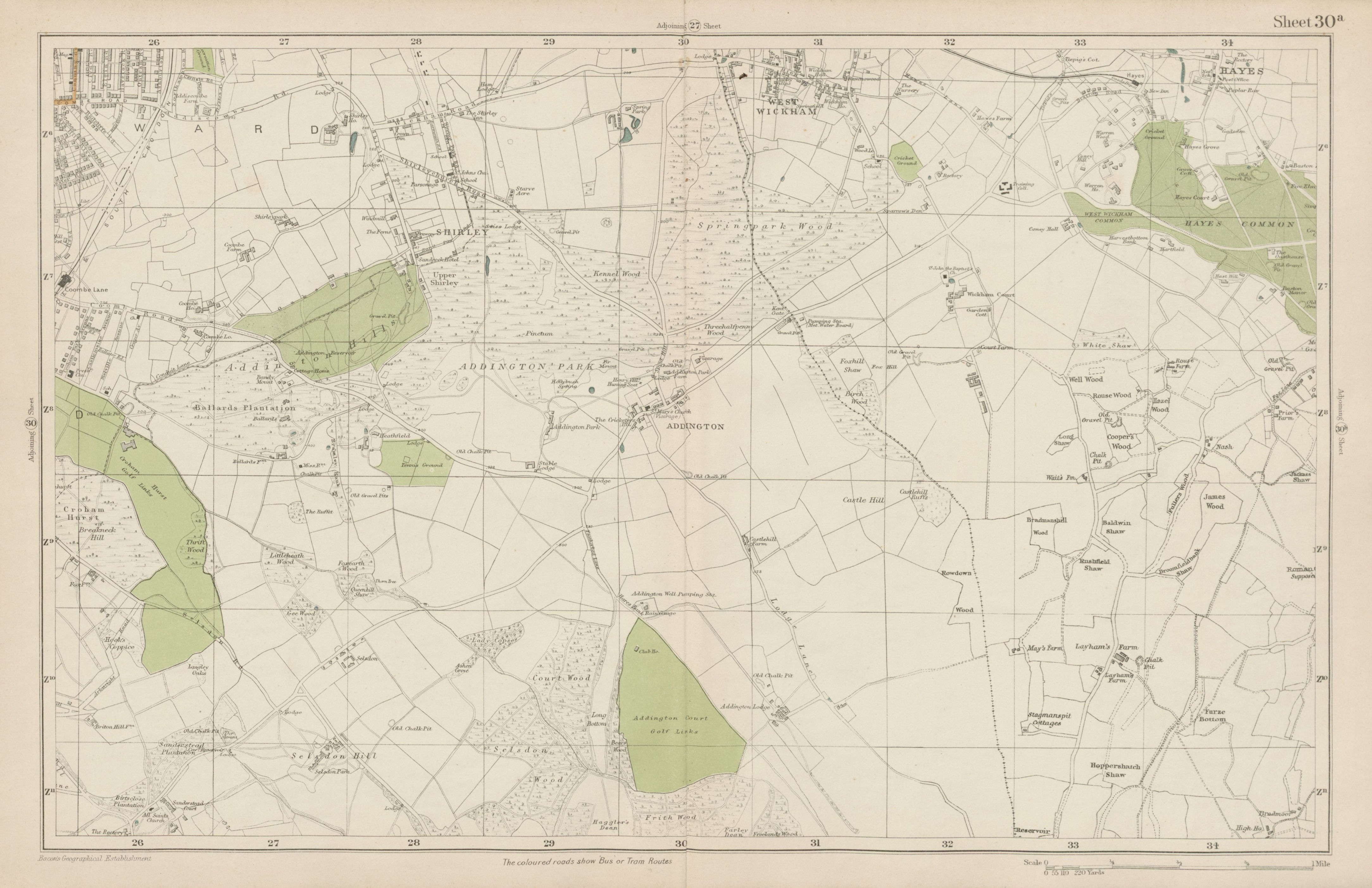 Associate Product EAST CROYDON Selsdon West Wickham New Addington Hayes Shirley. BACON 1919 map
