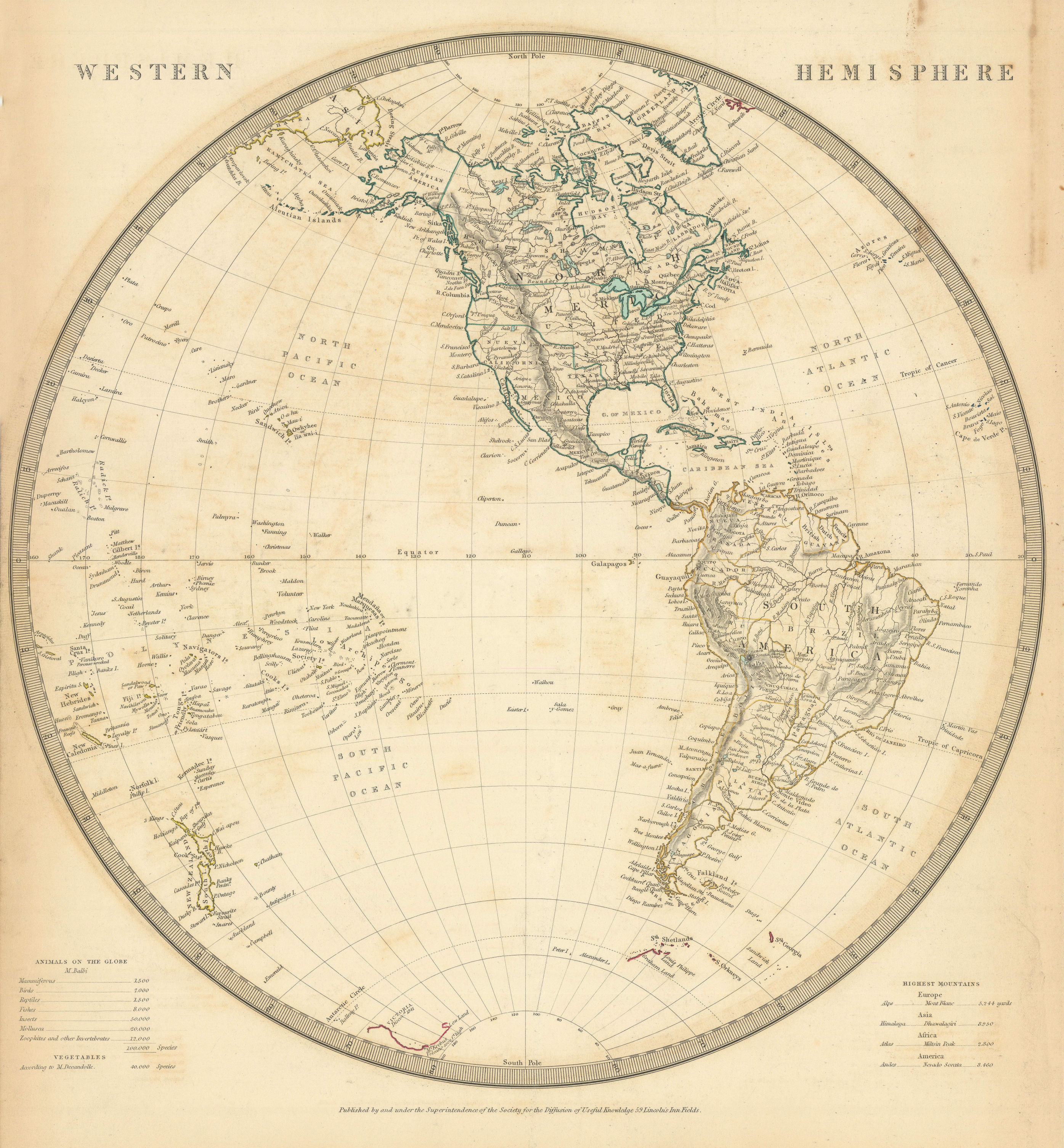 WESTERN HEMISPHERE. Americas. Mexican Texas. Pacific New Zealand. SDUK 1844 map
